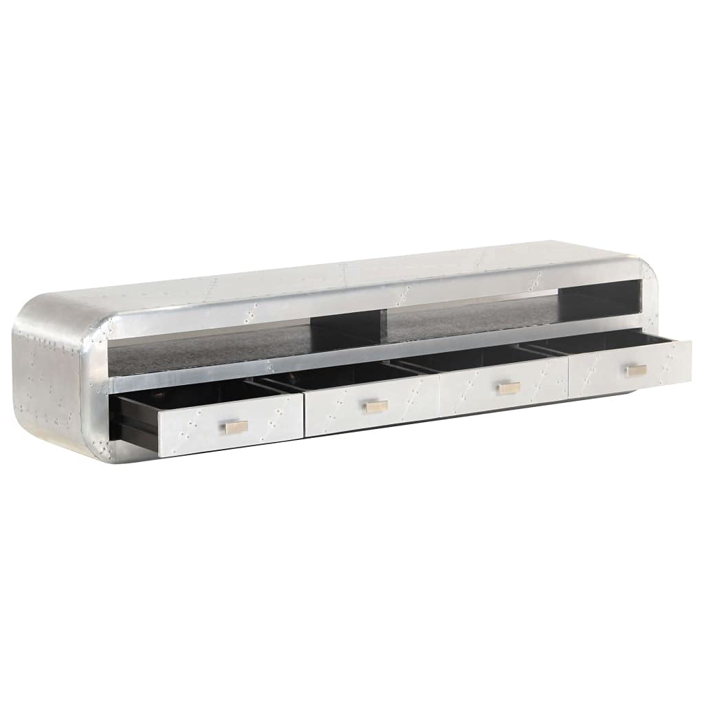 Modern TV Stand with 4 Drawers - Aluminum Panel TV Cabinet, Airman Style Entertainment Center for Bedroom, Living Room & Hotel Use - Durable Indoor Furniture for Flat Screen TVs