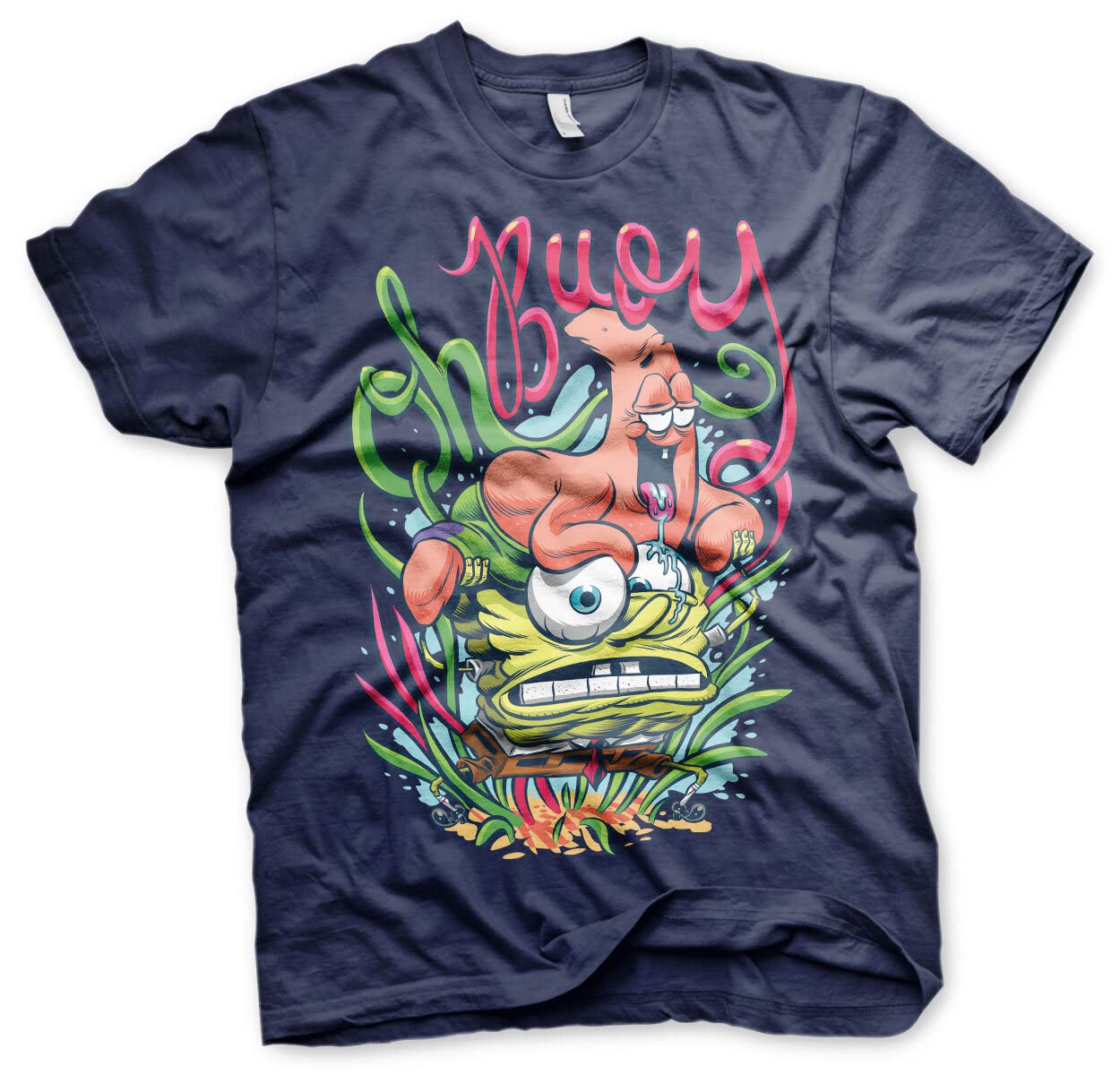 Official SpongeBob SquarePants Men's T-Shirt - Navy Blue Cotton Cartoon Tee for Casual Wear & Gifts (Medium) - Perfect for Beach Days, Parties & Anime Fans