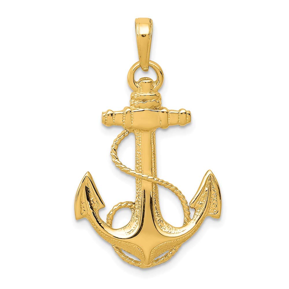 14K Yellow Gold Anchor with Rope Pendant Necklace - Dainty Nautical Jewelry for Women - Perfect for Beach Weddings, Sailor Gifts & Ocean Lover Accessories