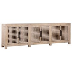 Handmade Designer Natural Wood Six-Door Sideboard Buffet Cabinet - Stylish Storage for Dining Room, Living Room & Entryway