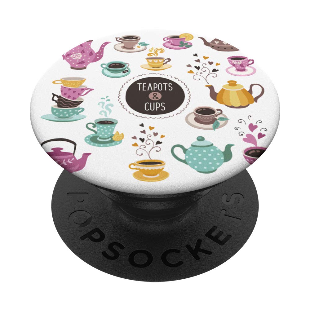 Stylish Teapot and Cup Set for Tea Parties - Swappable PopGrip Phone Grip for iPhone & Android | Perfect for Afternoon Tea, Gifts, and Phone Protection