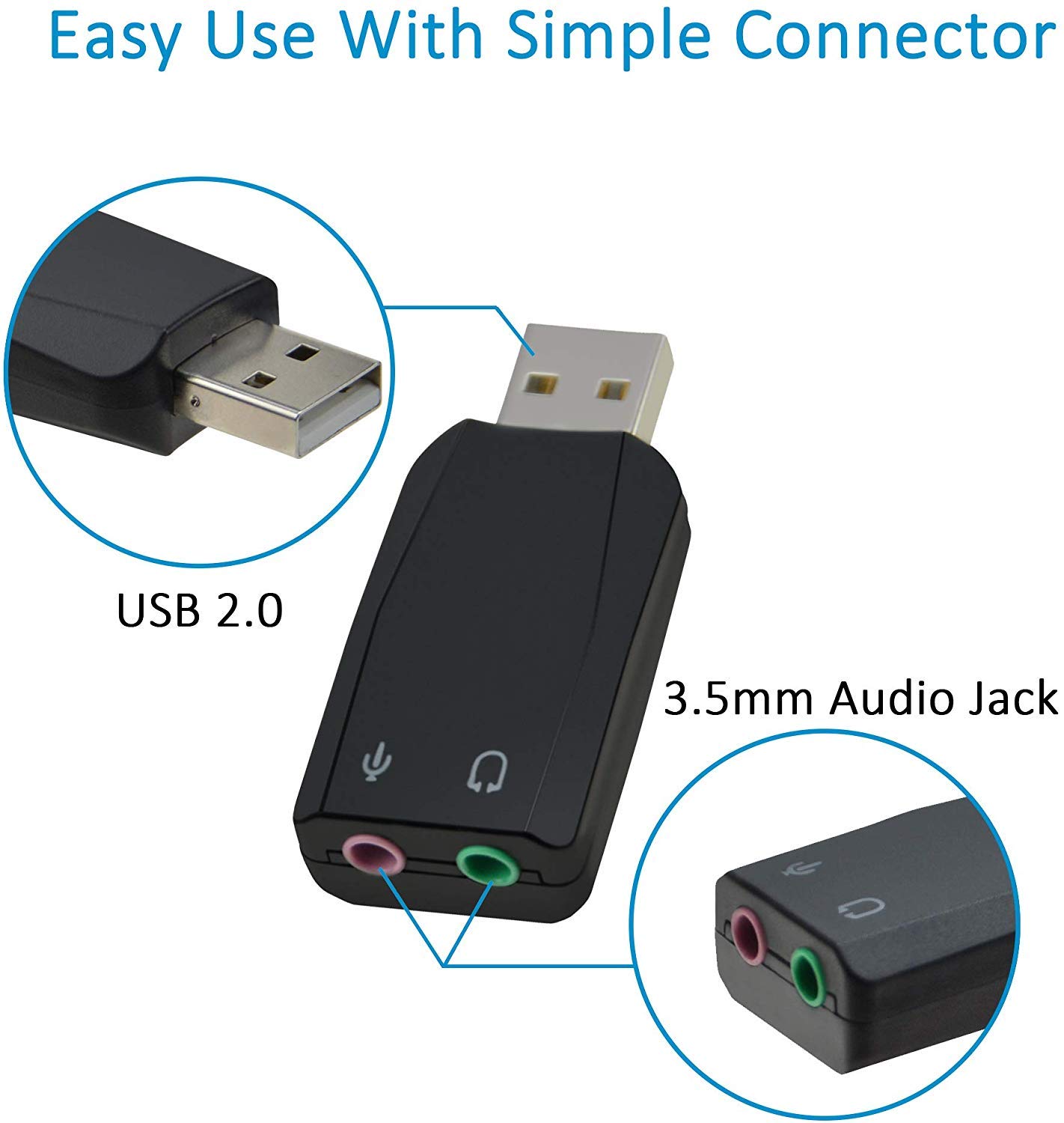 ADWITS External USB 3D Stereo Audio Adapter with 3.5mm Jack - Plug & Play USB Sound Card for Microphone & Headset - Compatible with Windows, Mac OS, Linux & PS4 - Perfect for Gaming, Streaming & Video Conferencing