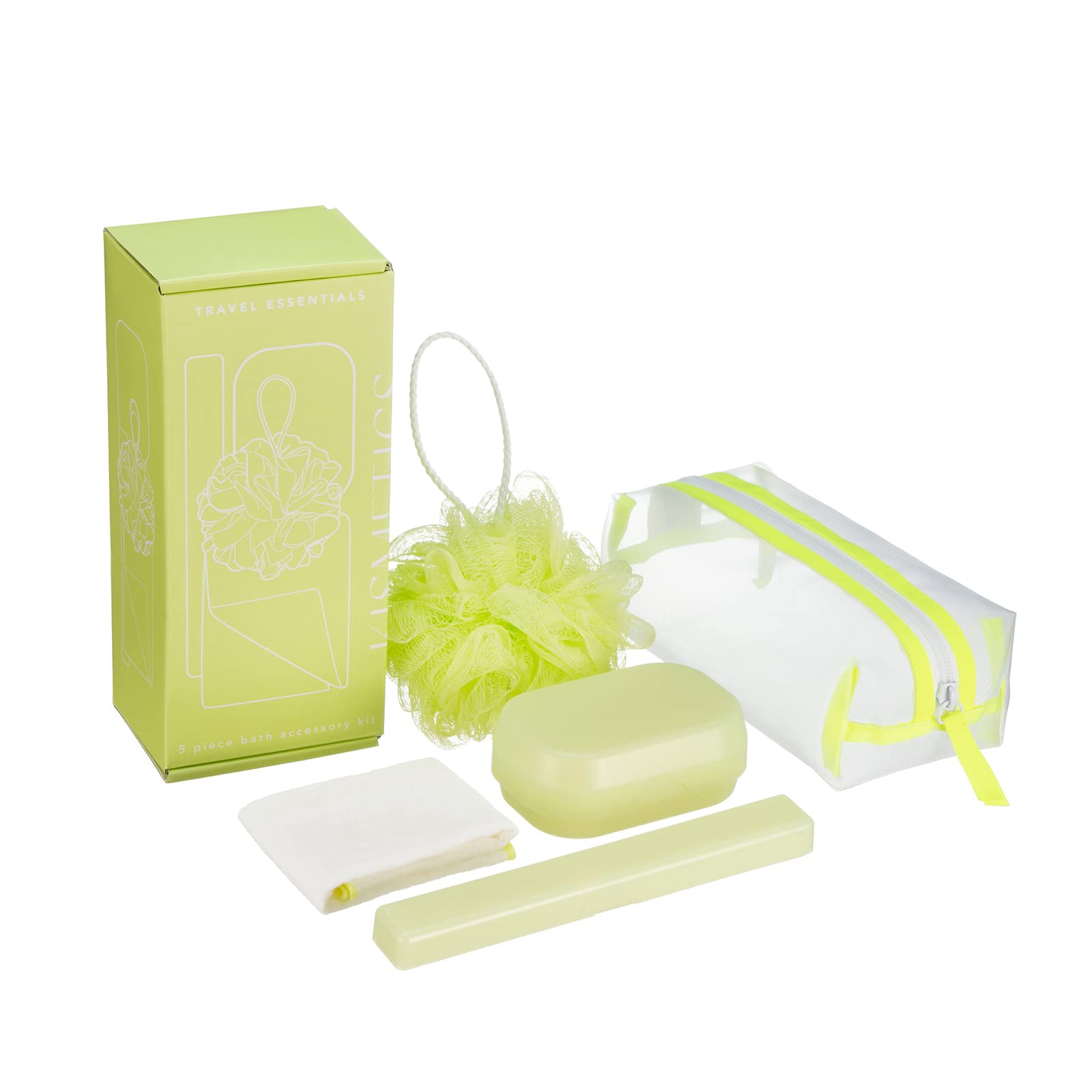 5-Piece Travel Bath Accessory Kit with Toiletry Bag | Portable Dopp Kit for Men & Women (Lime Green) - Perfect for Camping, Gym, Business Trips & Vacation Essentials
