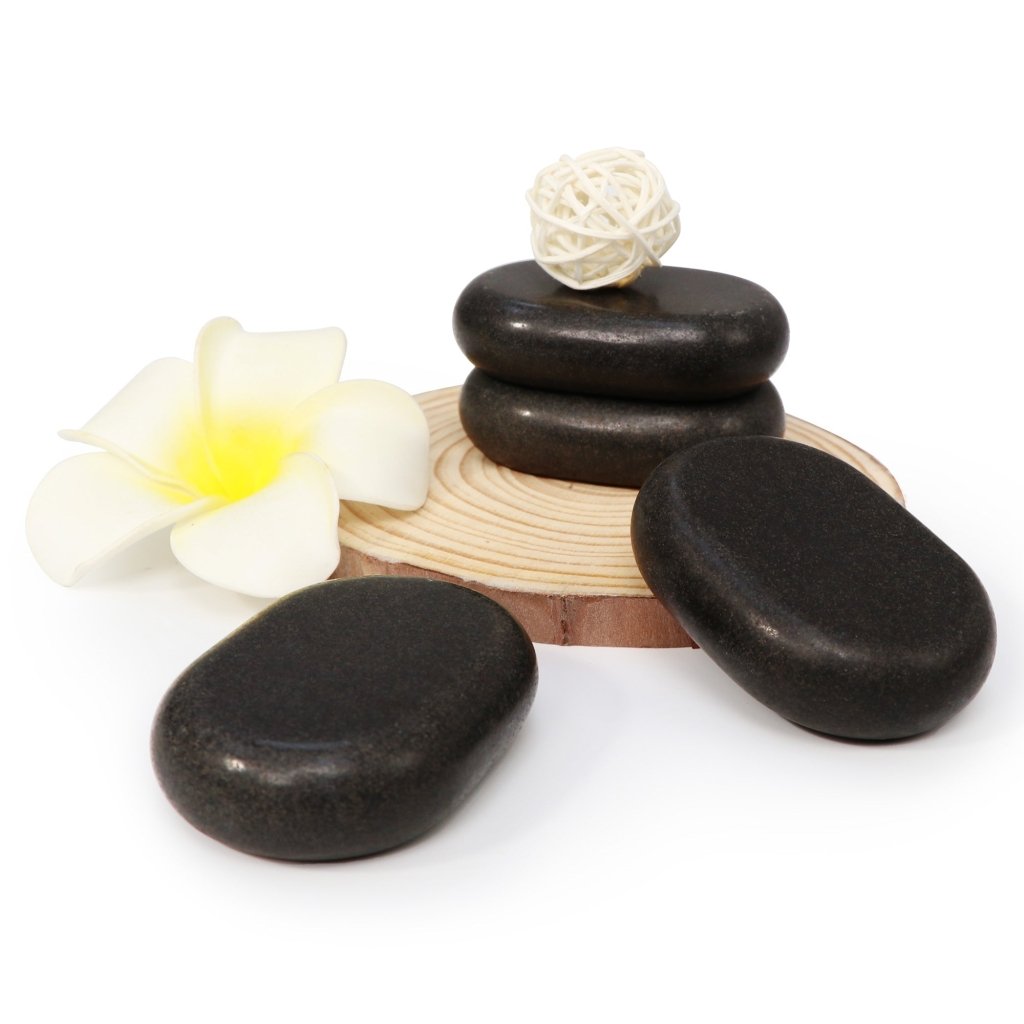Premium Basalt Hot Stones for Massage - Medium Size Flat Oval Stones (12-Piece Set, 2.6