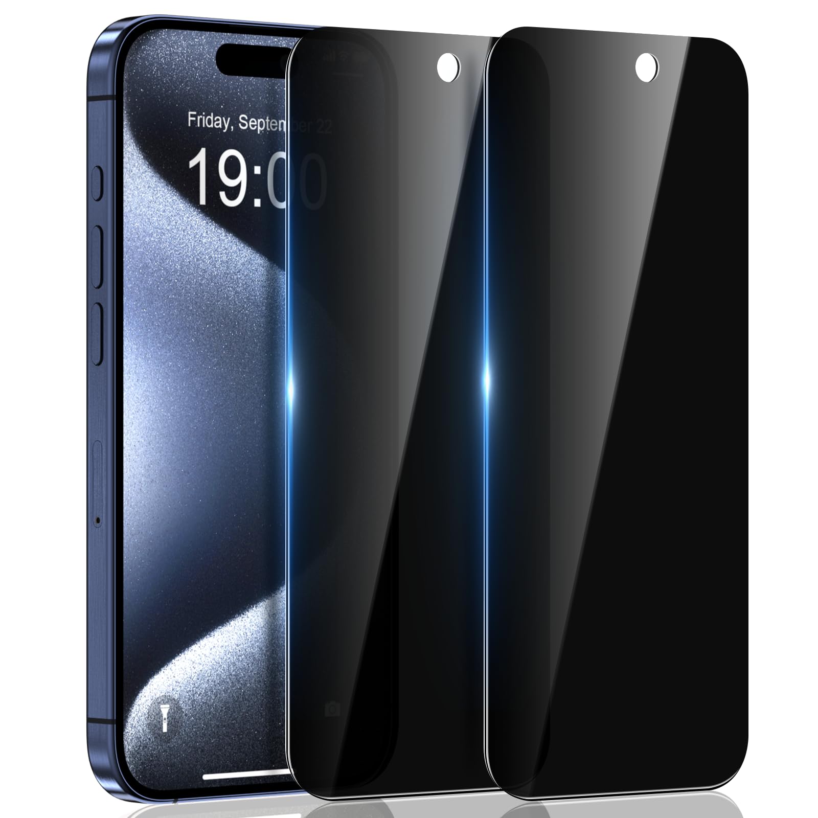 [2 Pack] iPhone 15 Pro Max/15 Plus Privacy Screen Protector - Anti-Spy Tempered Glass, Anti-Scratch, Bubble-Free, Touch Sensitive - Easy Installation & Case Friendly - Perfect for Office, Banking & Personal Privacy Protection