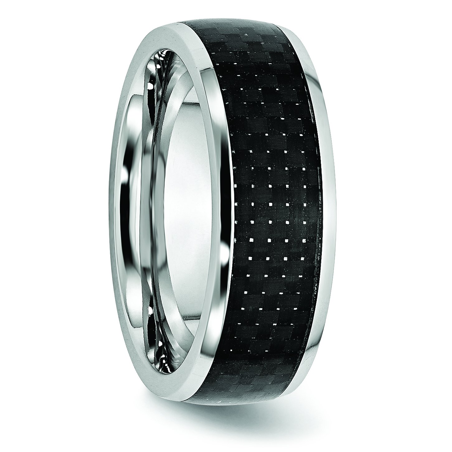 Men's Cobalt Black Carbon Fiber Inlay 8mm Polished Wedding Band Ring - Durable & Stylish Titanium Ring for Men, Perfect for Engagement, Wedding, Anniversary & Everyday Wear