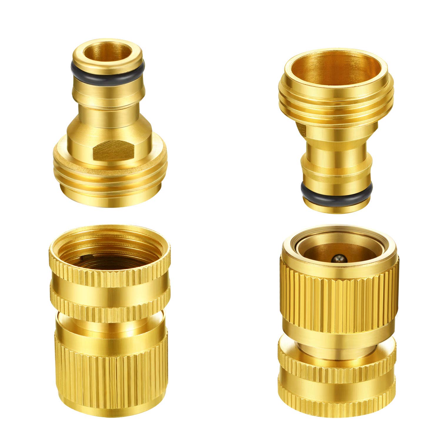 Premium 3/4 Inch GHT Solid Brass Quick Connect Garden Hose Fittings - 4-Piece Set with Male/Female Connectors & Extra Rubber Washers for Leak-Proof Watering - Perfect for Lawn Irrigation, Car Washing & Outdoor Cleaning