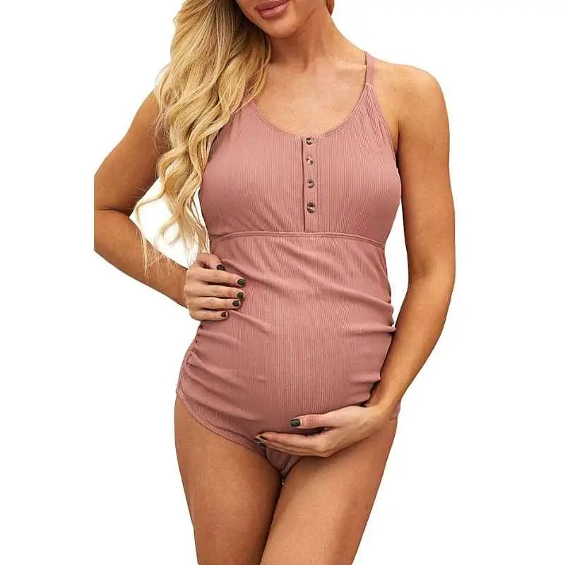 One Piece Maternity Swimsuit for Women - Striped Pregnancy Swimwear with Support | Perfect for Beach, Pool & Maternity Photoshoots