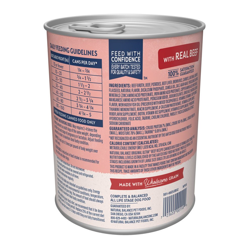 Natural Balance Original Ultra Beef Recipe Canned Wet Dog Food - High Protein Grain-Free Wet Food for Adult Dogs - Perfect for Mealtime & Training Rewards