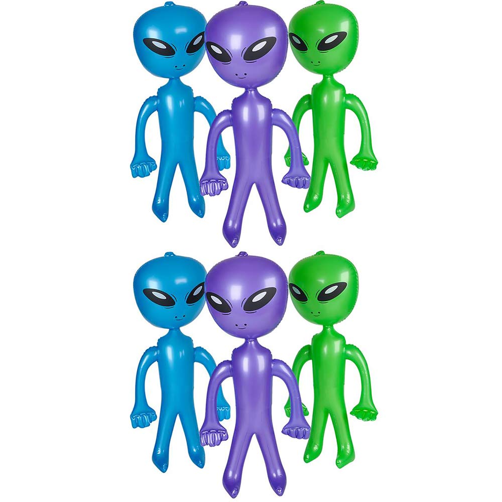 24 Inch Alien Inflatable Party Decorations - 6-Pack Assorted Colors for UFO & Space Theme Parties, Birthday Decor, Halloween Costume Accessories & Outdoor Events