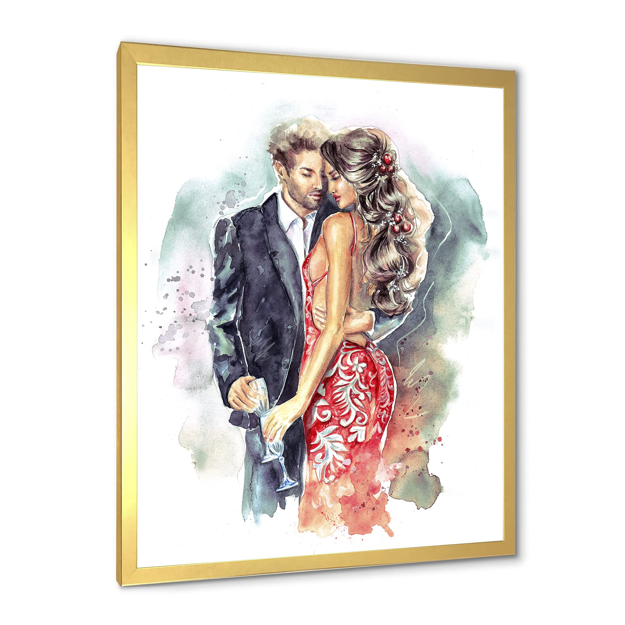 Romantic Couple with Champagne Glasses New Year Wall Art - Elegant Framed Home Decor for Living Room, Bedroom & Wedding Anniversary Gifts