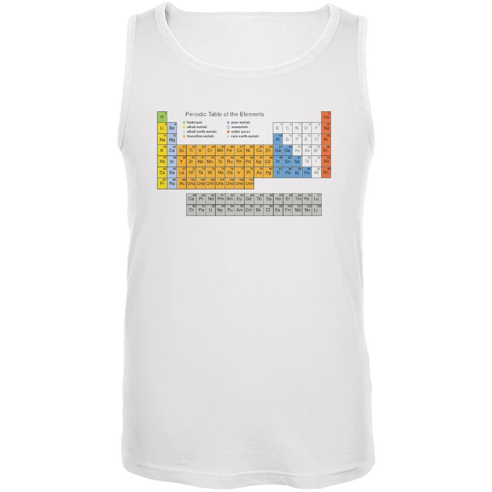 Periodic Table of Elements White Tank Top for Men & Women - XL Size - Science Lovers Chemistry Gift, Casual Wear & STEM Classroom Outfit