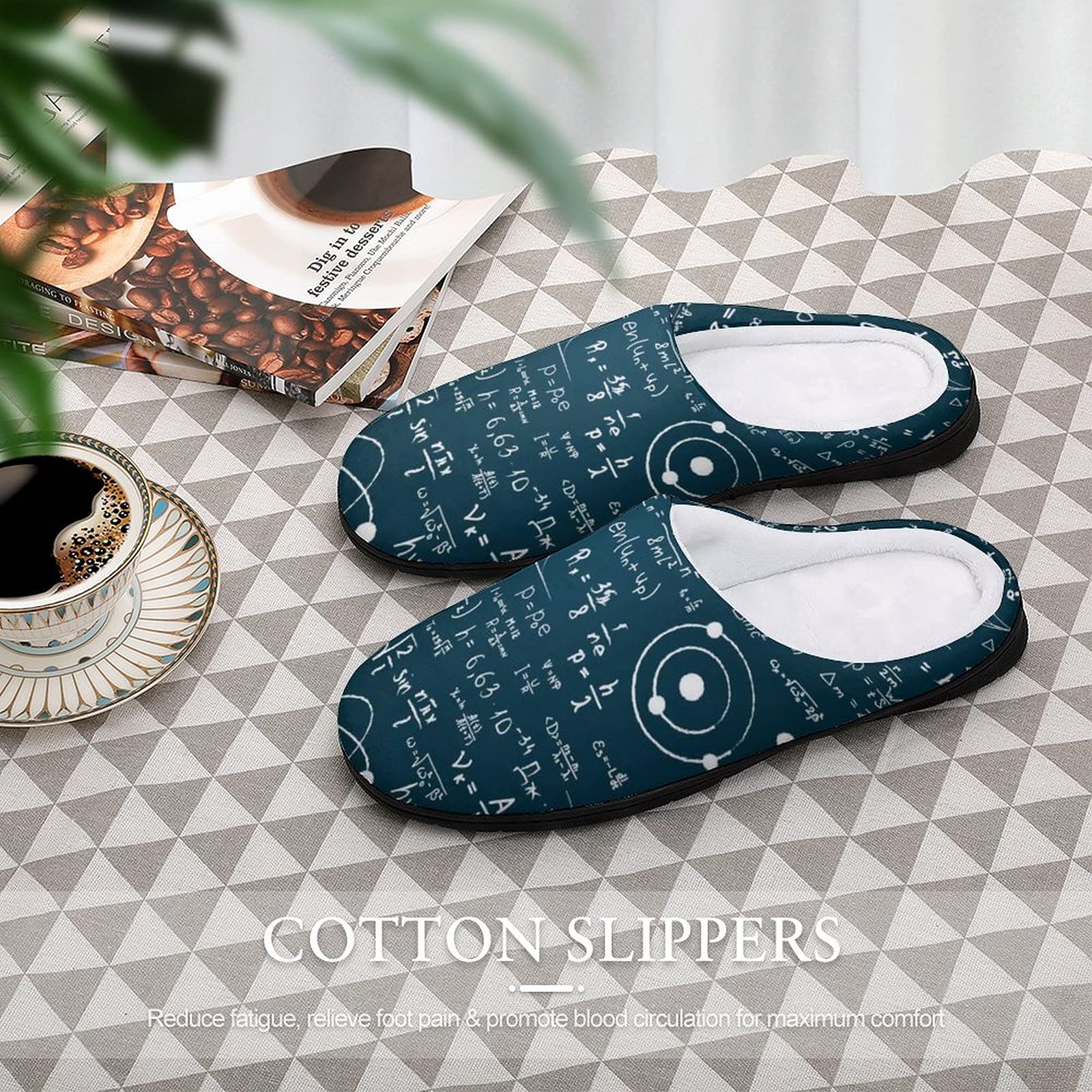 BAIKUTOUAN Men's Cotton Slippers - Winter Warm Soft Comfortable House Shoes with Science Formula Print | Physical Mathematics Design for Indoor & Home Wear