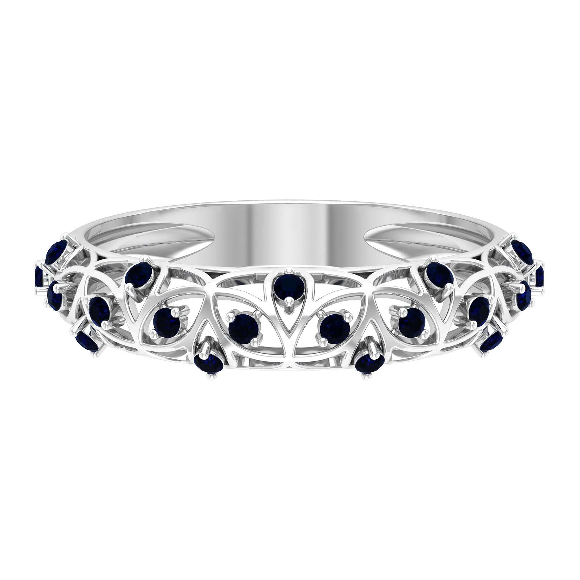 Lab Created Blue Sapphire Band Ring - 14K Solid Gold Semi Eternity Wedding Band, Celtic Engagement Ring for Women | Perfect for Anniversaries, Valentine's Day Gifts & Bridal Jewelry