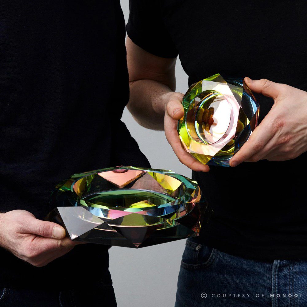 Premium FUNDAMENTAL BERLIN Rainbow Crystal Bowl - Large Handmade Glass Bowl for Home Decor, Gift, Meditation & Yoga Accessories