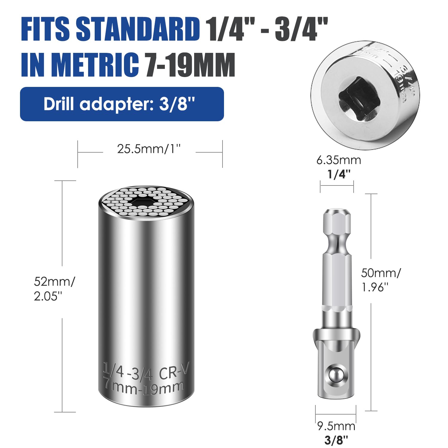 Universal Socket Set (11-32mm & 7-19mm) - Multi-Function Super Socket Tool Kit with Power Drill Adapters - Perfect for Unscrewing Any Bolt - Ideal Gifts for Men, Father, Dad, Husband & DIY Handyman (4PCS) - Great for Automotive Repair, Home Improvement & Mechanical Projects