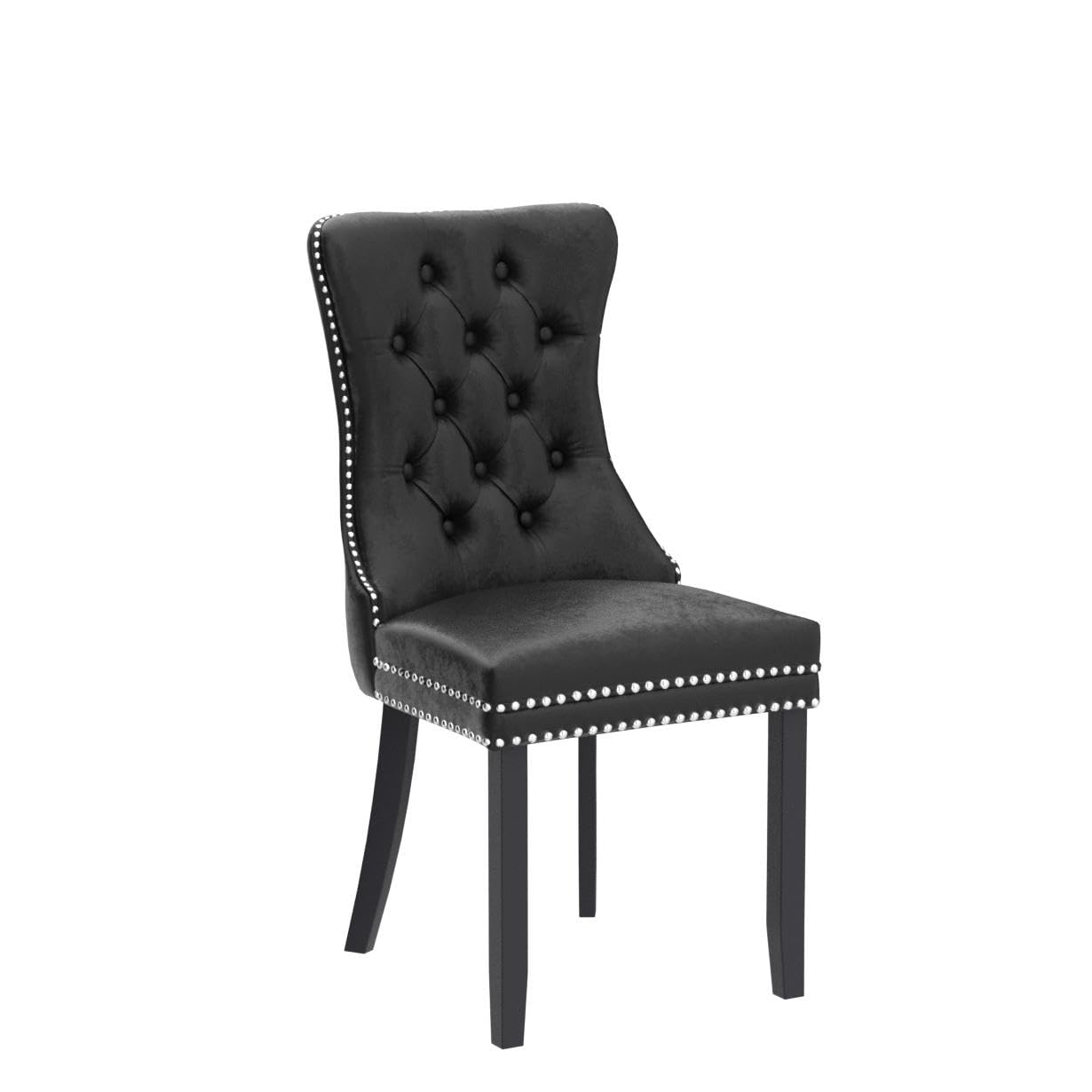 4 Pack Tufted Velvet Dining Chairs with Button Back & Nailhead Trim - Upholstered Kitchen, Bedroom & Restaurant Chairs (Black) - Perfect for Home Dining, Office Breakroom & Cafe Seating