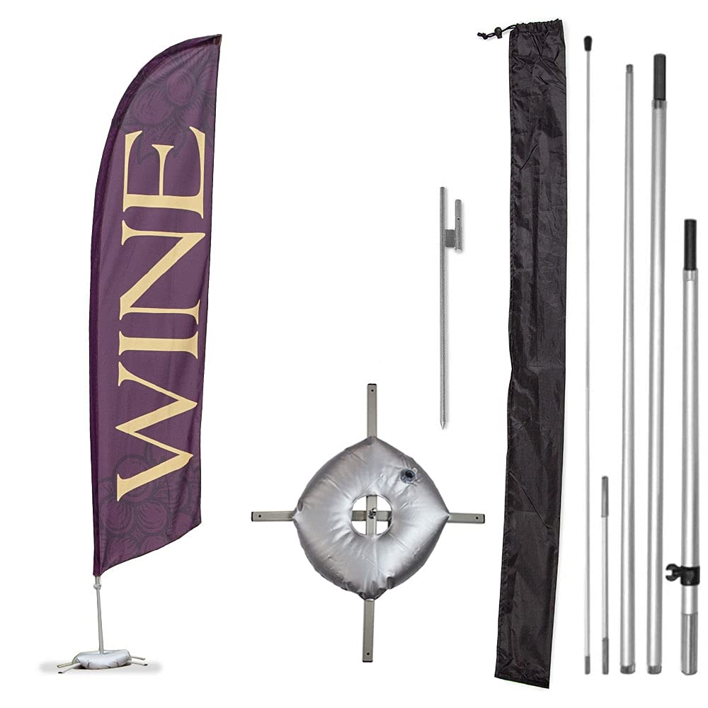 Premium Wine Feather Flag Kit - 13ft Aviation Grade Fiberglass Poles, Wine Flag, Cross Base, Weight Bag & Stake | Perfect for Vineyards, Wineries, Tastings & Outdoor Events