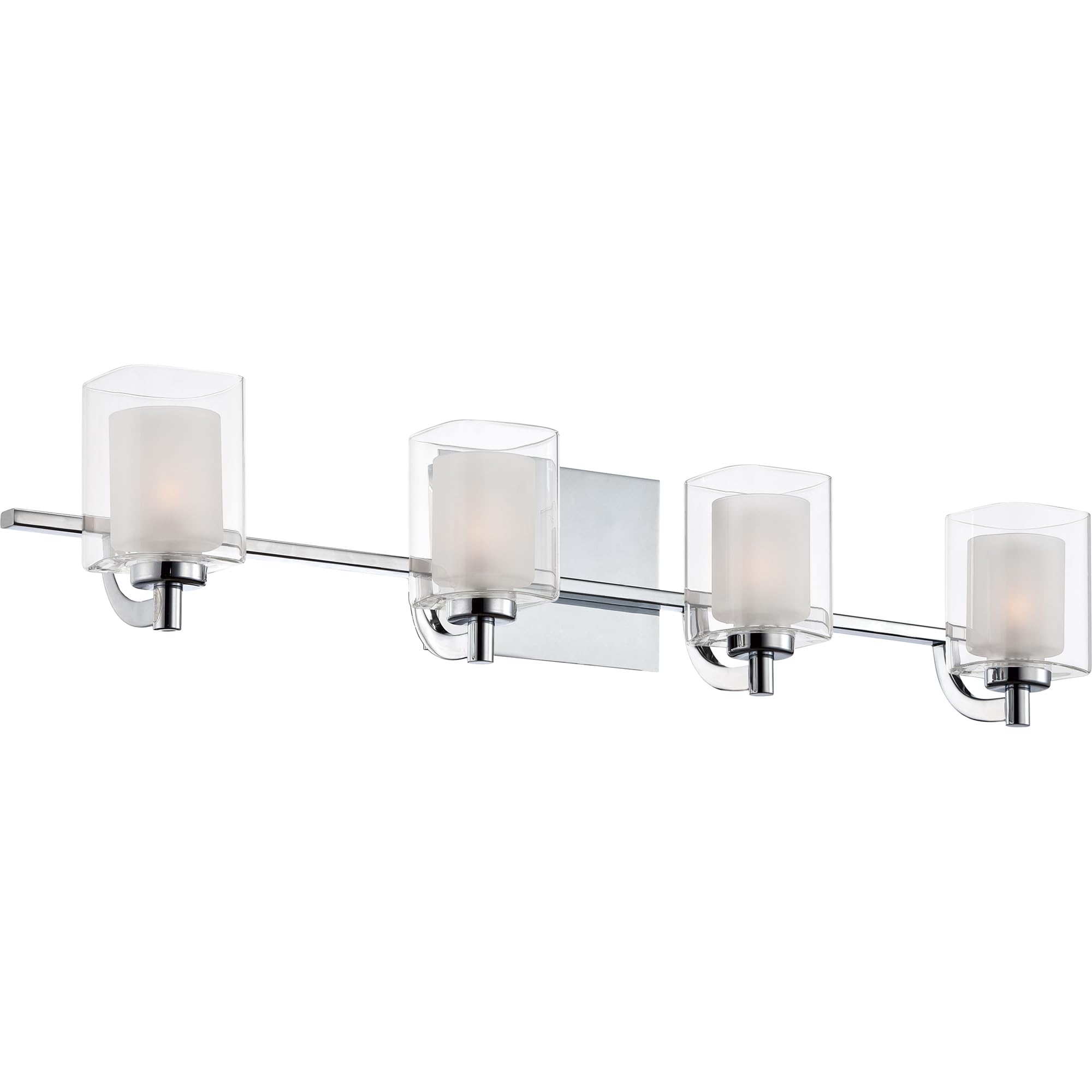 Quoizel Kolt Modern 4-Light Vanity Lights - 29 Inch Polished Chrome Bathroom Lighting Fixture with Sandblasted Inner Glass - 50W LED Bulb - Wall Mount Light for Bathroom Mirror, Kitchen or Hallway - Perfect for Modern Home Décor and Task Lighting