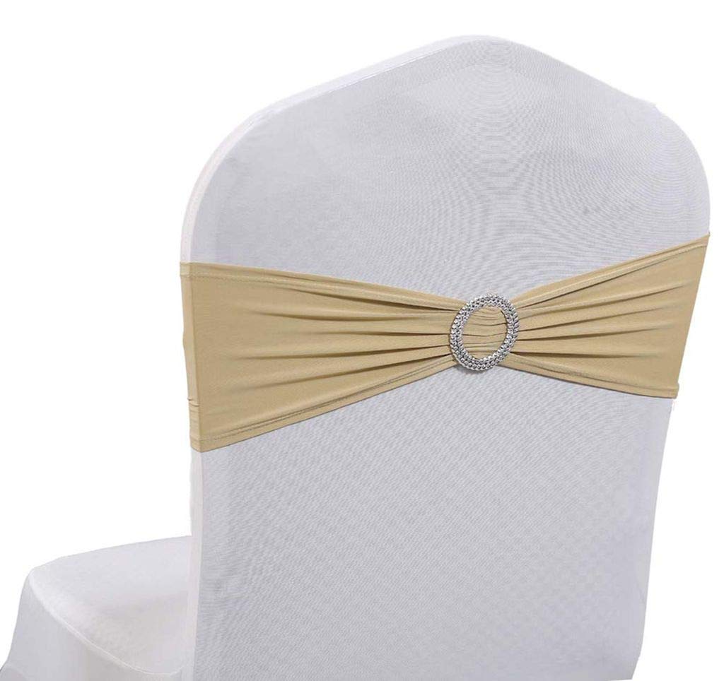 25PCS Elastic Chair Sashes for Wedding Decorations - Champagne Color Adjustable Chair Bands with Buckle for Wedding, Party, Evening Events - Perfect for Bridal Showers, Banquets & Special Occasions