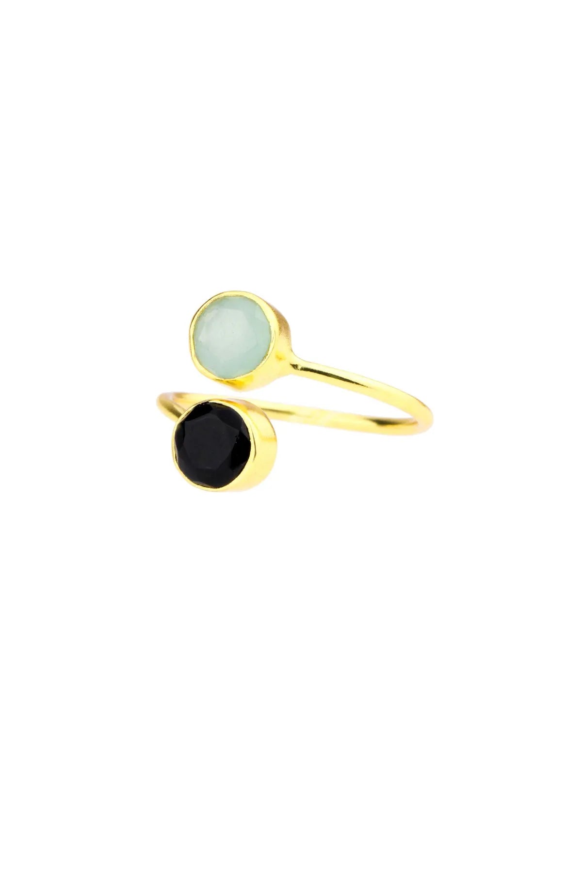Double Gem Ring with Aqua & Black Onyx Stones - Elegant Stackable Jewelry for Women, Perfect for Weddings, Parties & Everyday Wear