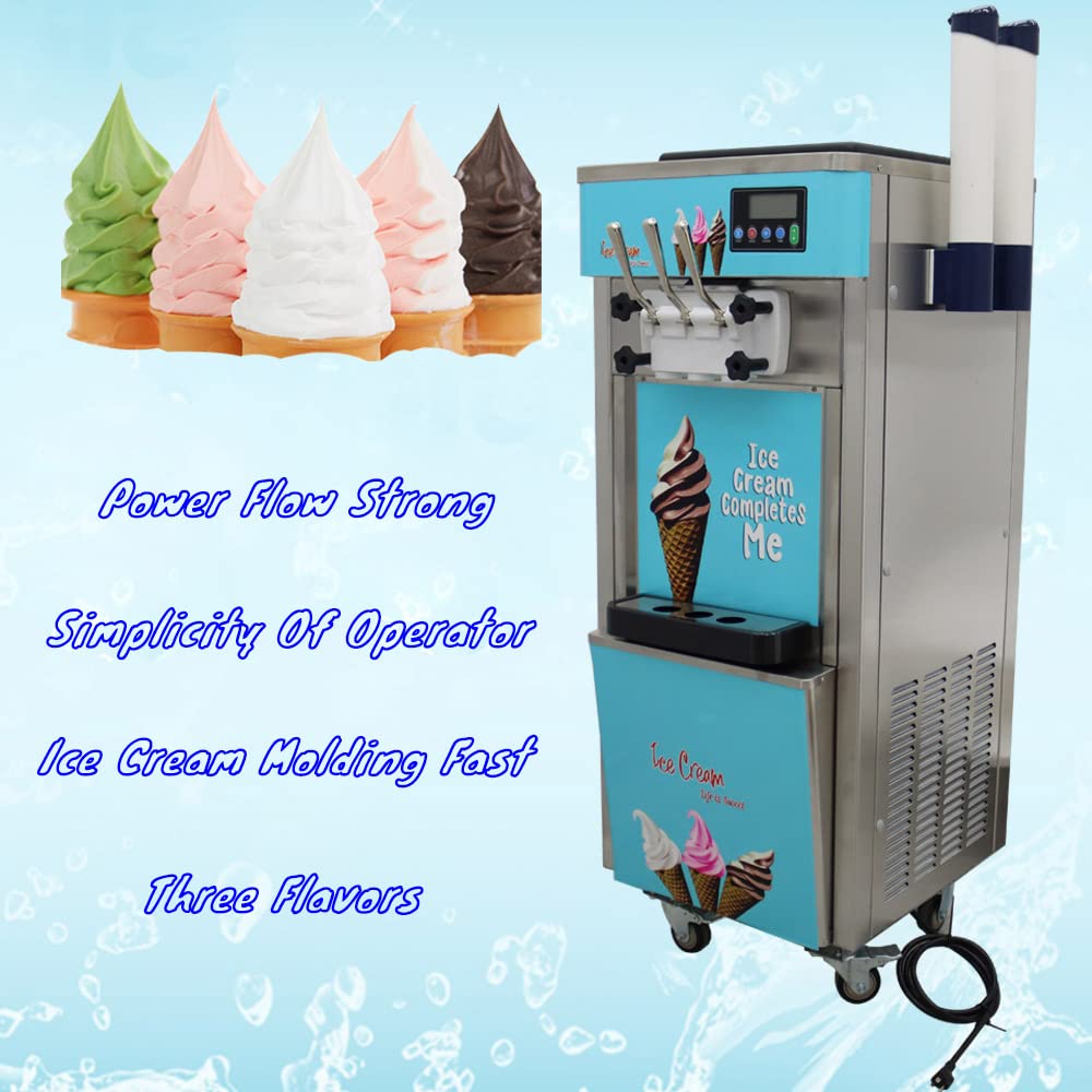 INTSUPERMAI Commercial Soft Serve Ice Cream Machine - 3 Flavor LCD Display, Stainless Steel, 110V, 20-30L/H - Perfect for Restaurants, Shops, Snack Bars, Cafes, and Ice Cream Parlors