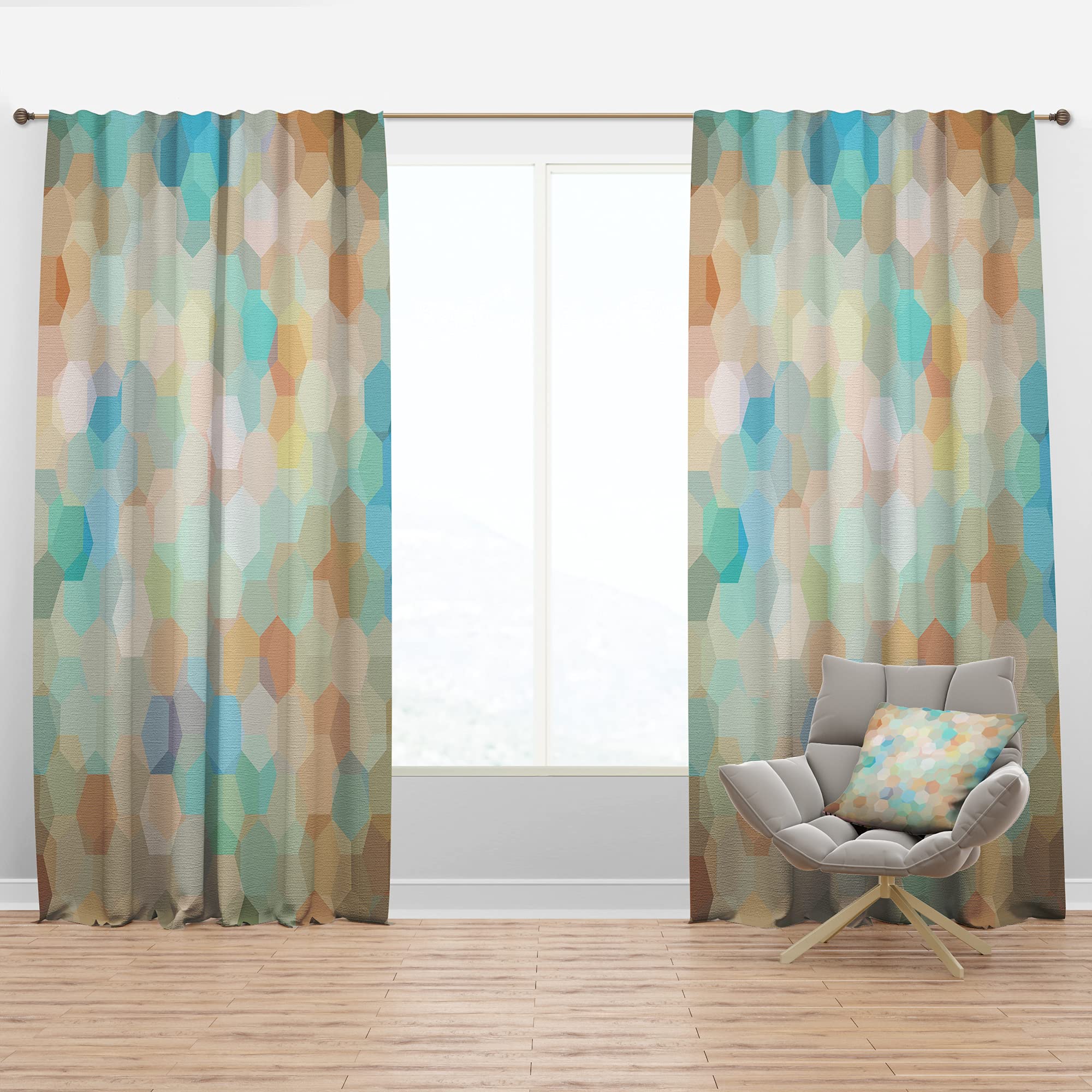 Blackout Curtains Honeycomb Geometric Design in Soft Pastel Colors - Thermal Insulated Room Darkening Drapes for Bedroom & Living Room - Single Panel 52x95 Inches - Perfect for Light Sleepers, Home Theater & Energy Efficiency