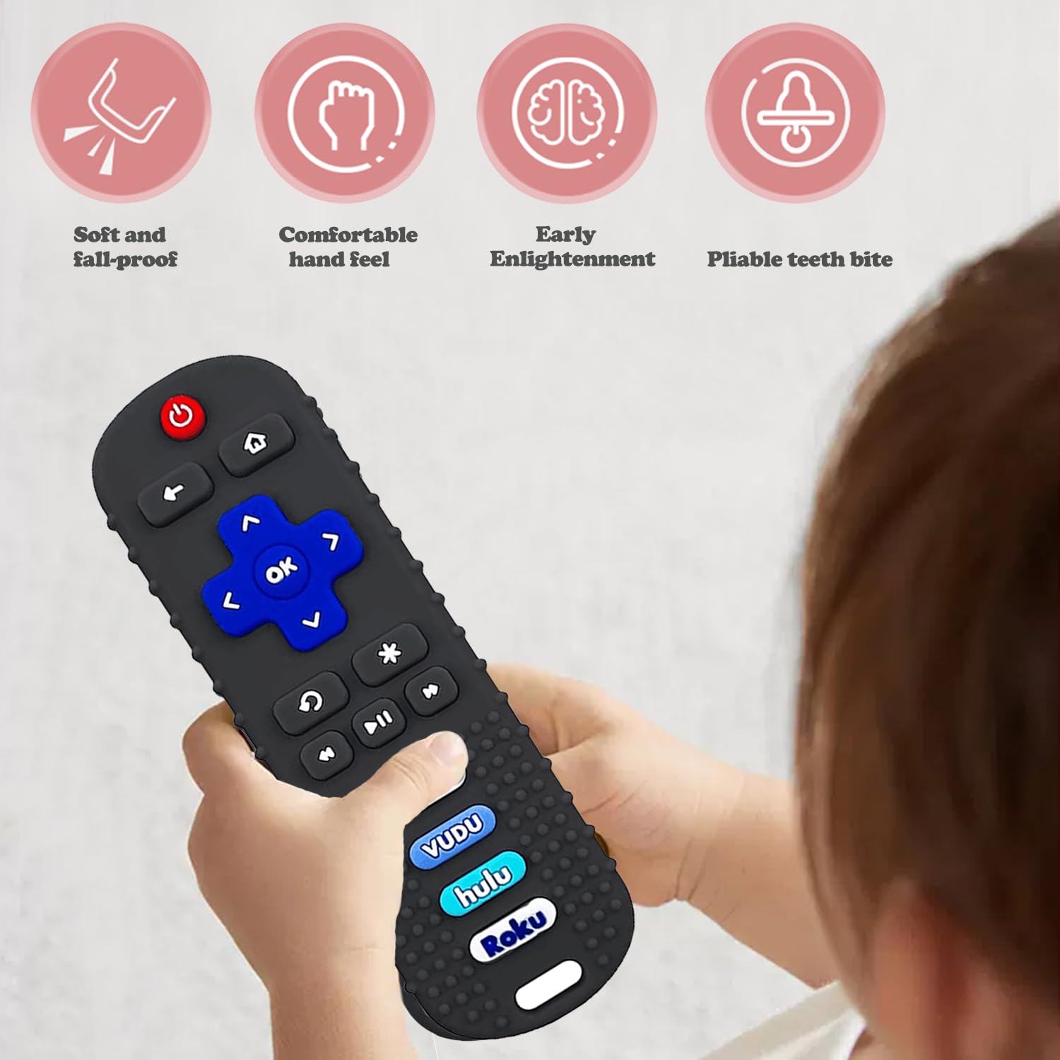 BPA-Free Silicone Baby Teething Toys for Infants 0-18 Months - Safe Chewable Remote Control Shape Teether for Soothing Sore Gums (Black) | Perfect for Home, Travel & Daycare Use