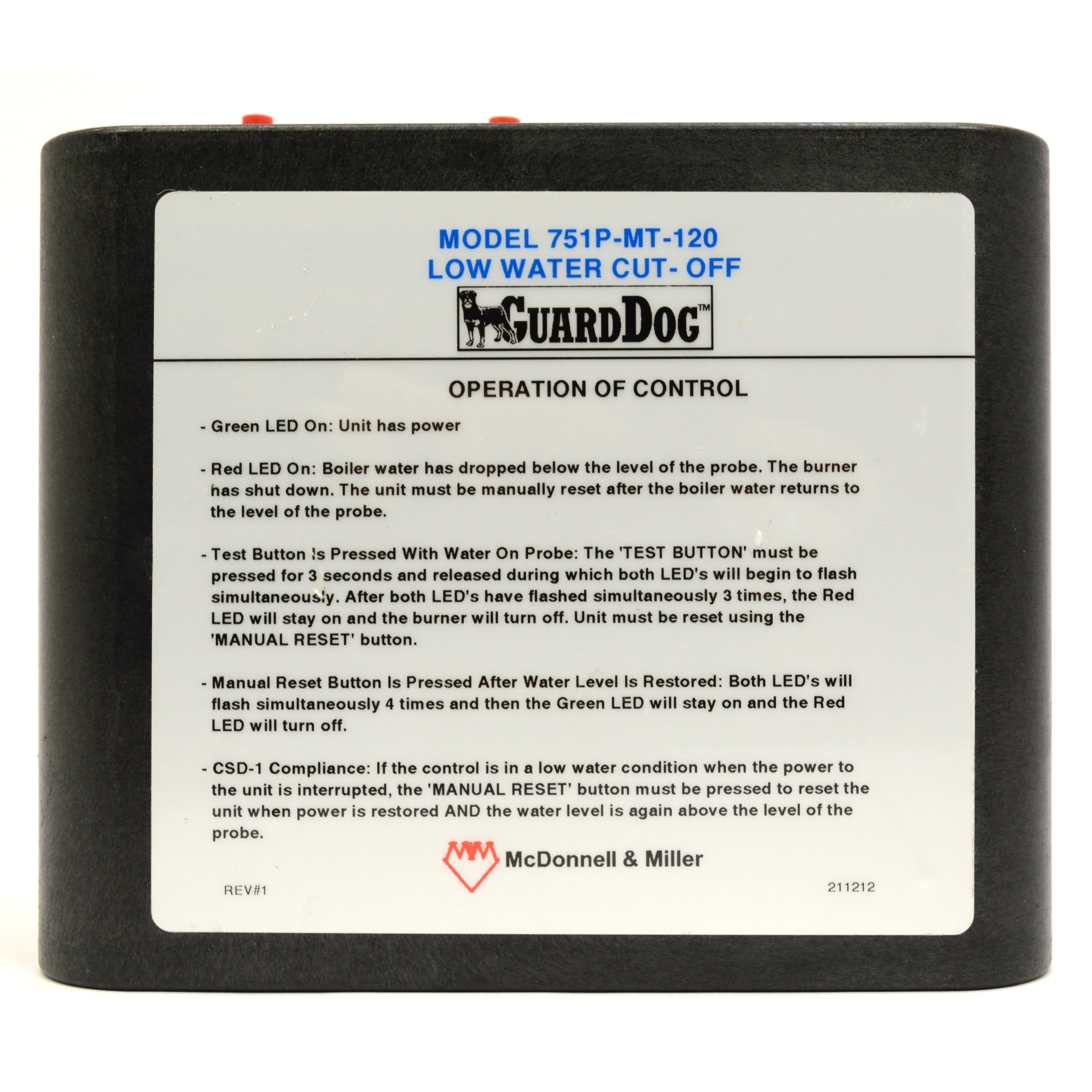 McDONNELL & MILLER GUARD DOG Model #751P MT 120 Low Water Cut Off with Probe - Boiler Safety Device for Steam Heating Systems