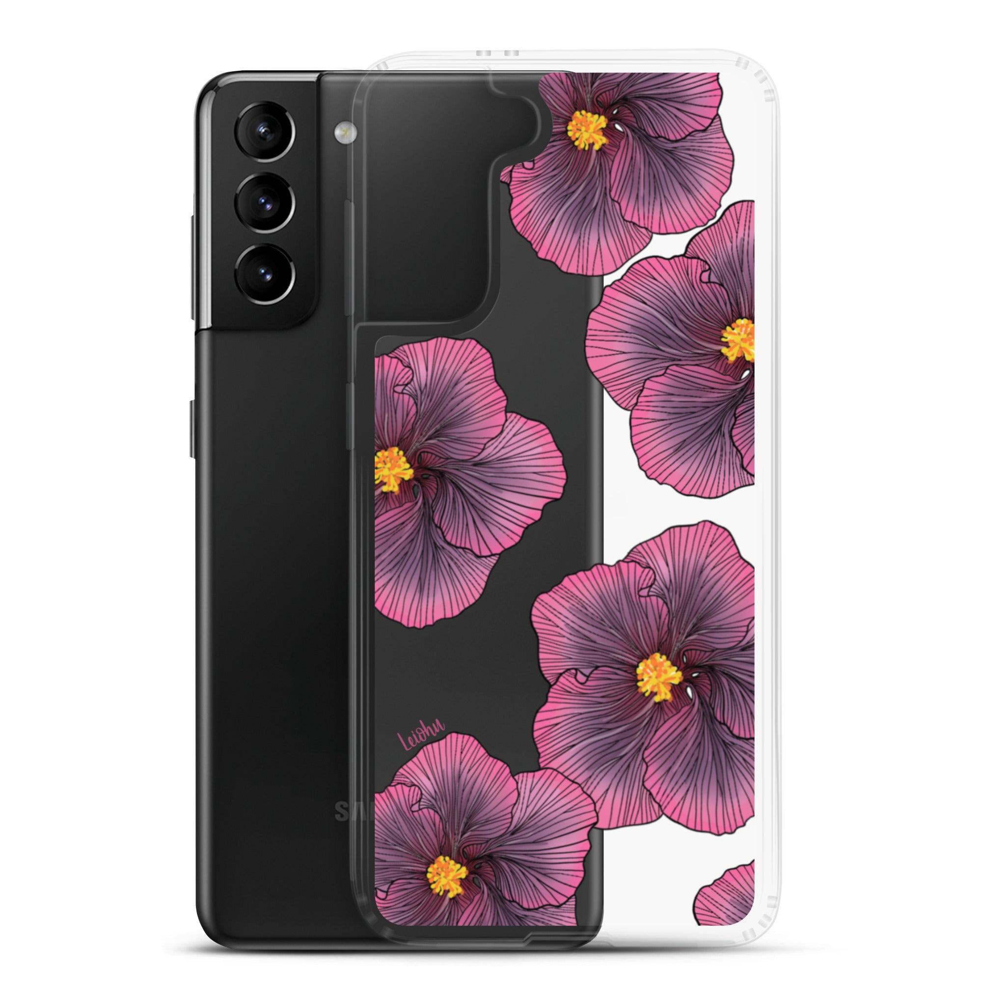 Sunset Hibiscus Clear Phone Case for Samsung Galaxy - Slim Protective Cover with Floral Design for Everyday Use, Work, and Travel