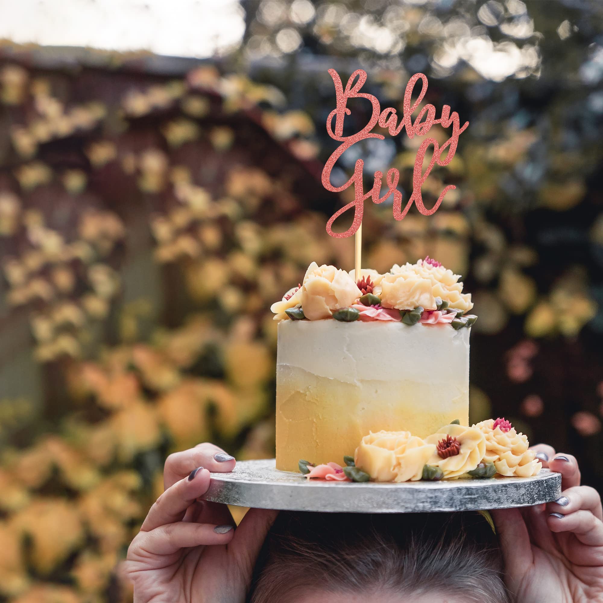 Rose Gold Glitter Baby Girl Cake Topper - Gender Reveal Party Decorations, Baby Shower & Newborn Cake Picks for Celebrations & Special Occasions