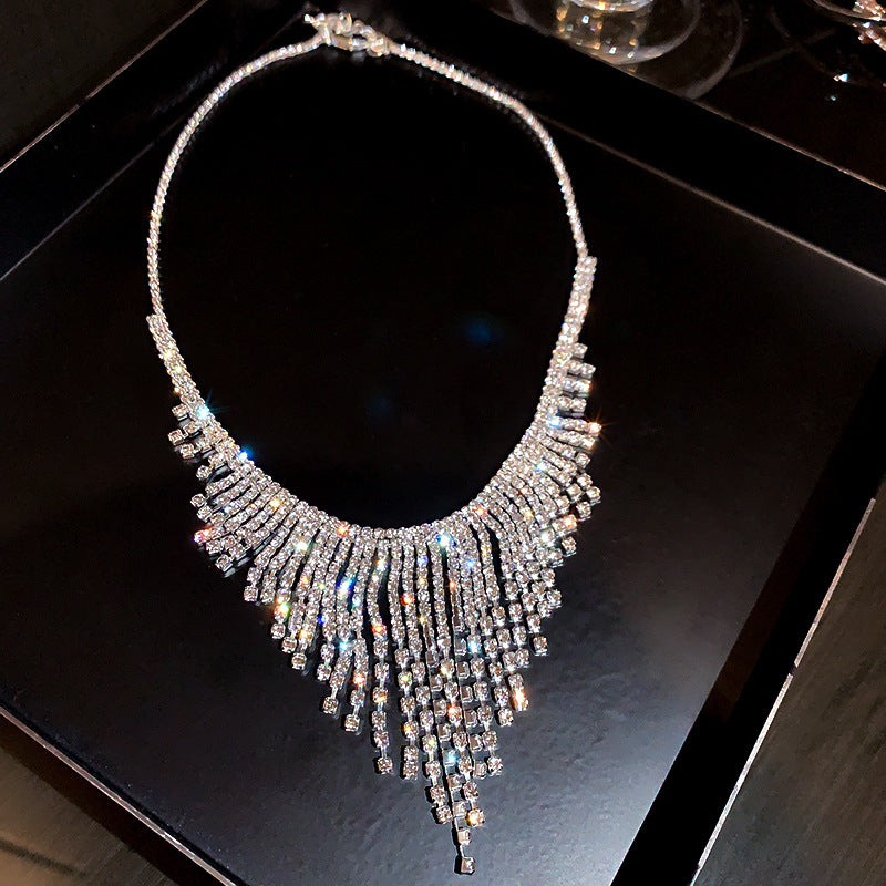 Sparkly Zircon Tassel Waterfall Necklace for Women - Elegant Dinner Party Jewelry | HN1207 | Perfect for Evening Gala, Wedding, Prom & Special Occasions