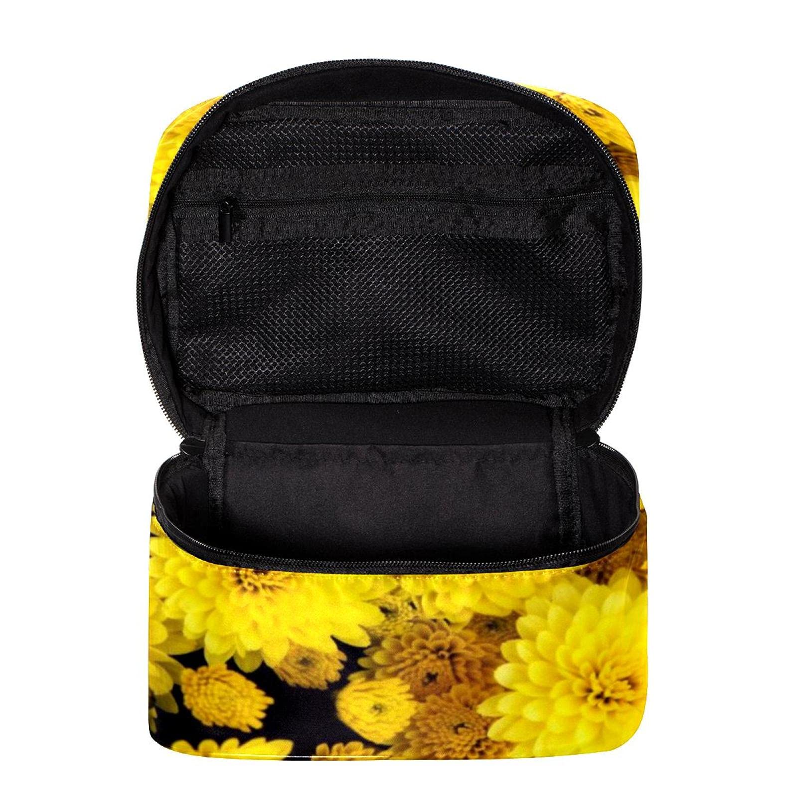 Yellow Chrysanthemum Floral Makeup Bag - Large Travel Cosmetic Organizer for Women | Perfect for Vacation & Daily Use