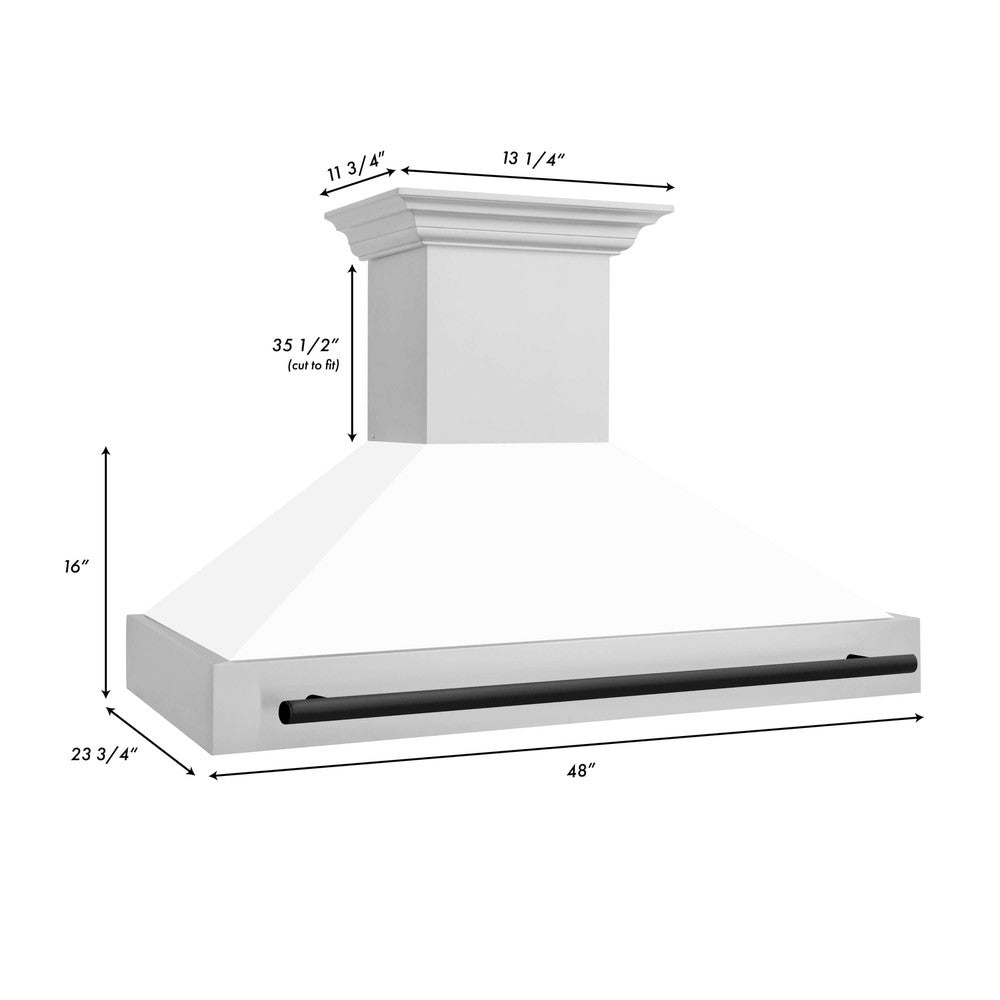 ZLINE Autograph Edition 48-Inch Stainless Steel Range Hood with White Matte Shell & Accent Handle (8654STZ WM48) - Premium Kitchen Ventilation for Modern Homes