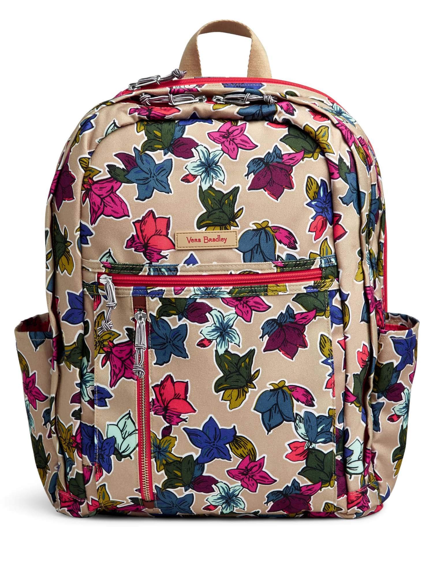 Vera Bradley Women's Lightweight Grand Backpack - Falling Flowers Neutral Print, Spacious Travel & School Backpack for Work, College & Daily Commute