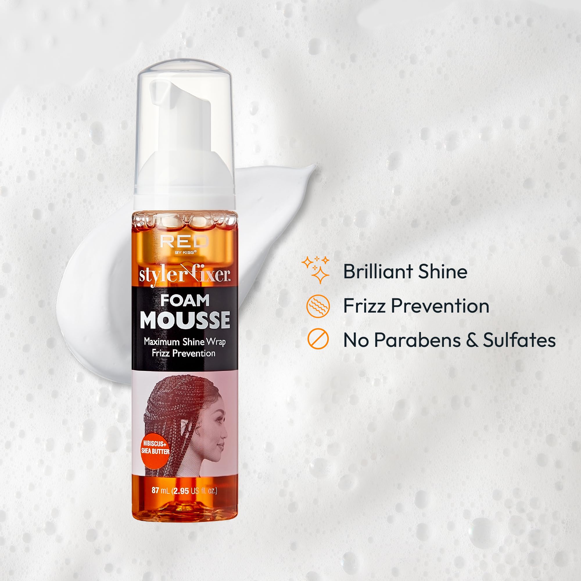 Red by Kiss Foaming Mini Travel Size Mousse - Maximum Shine Wrap Mousse for Frizz Control & Curl Definition - Hydrating Hibiscus & Shea Butter Formula for Dry, Damaged Hair - Perfect for Travel, Styling, and Everyday Hair Care