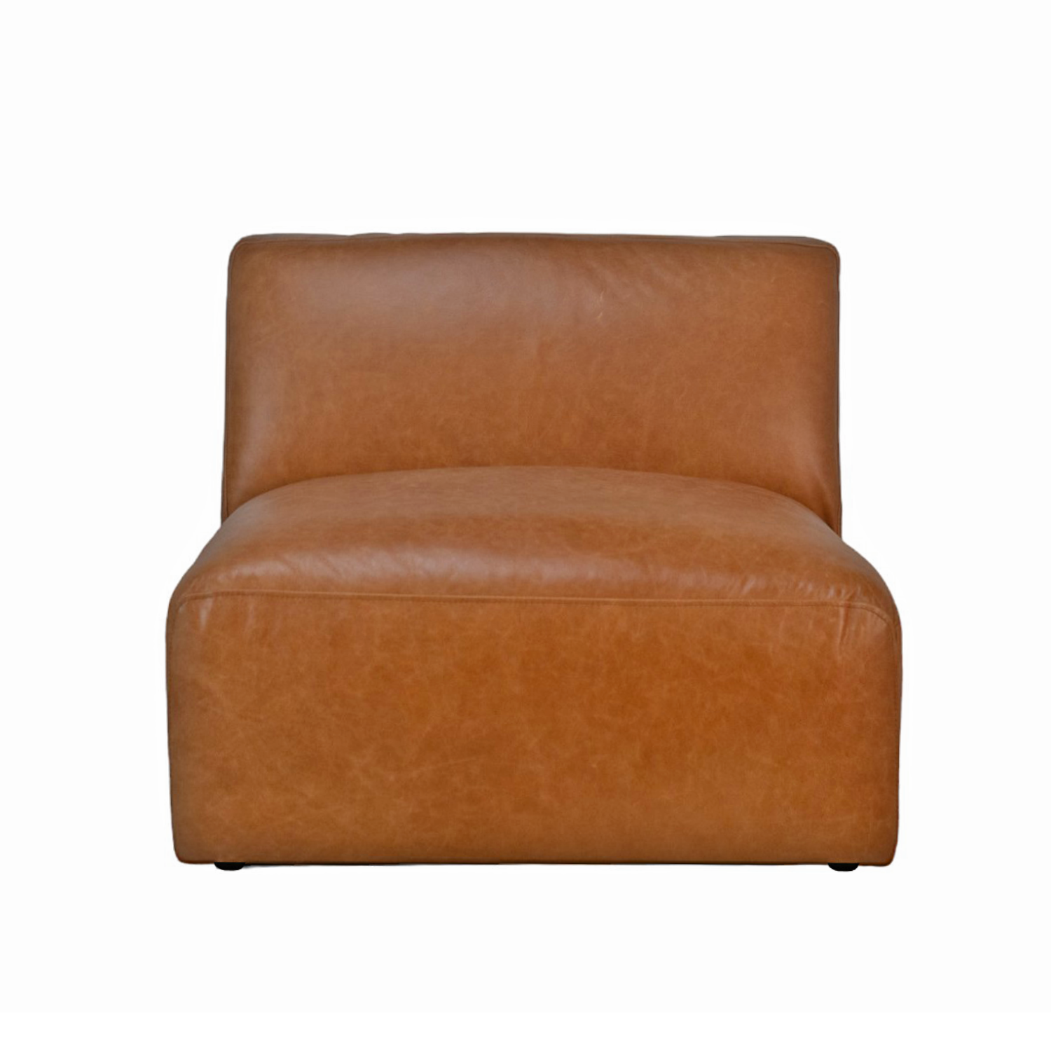Distressed Cognac Leather Armless Lounge Chair - Vintage Brown Leather Accent Chair for Living Room, Office, or Reading Nook - Perfect Leather Recliner for Relaxation & Home Decor