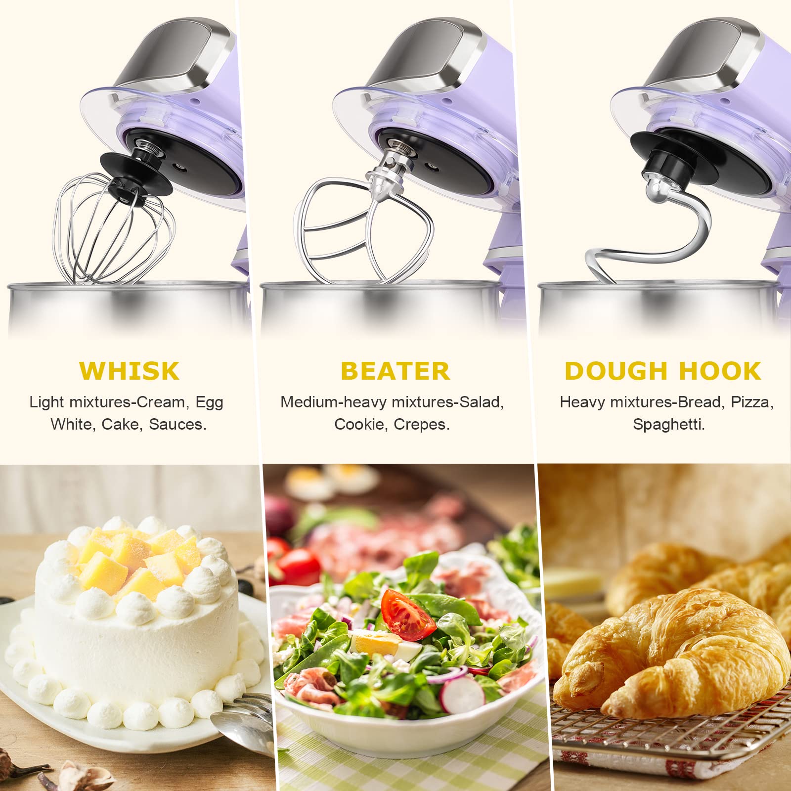 3.2Qt Stand Mixer - 6-Speed Electric Kitchen Mixer with Egg Whisk, Dough Hook & Flat Beater | Lightweight Portable Food Mixer for Baking, Cooking & Daily Kitchen Use (Purple) | Perfect for Home Bakers, Small Kitchens & Quick Meal Prep