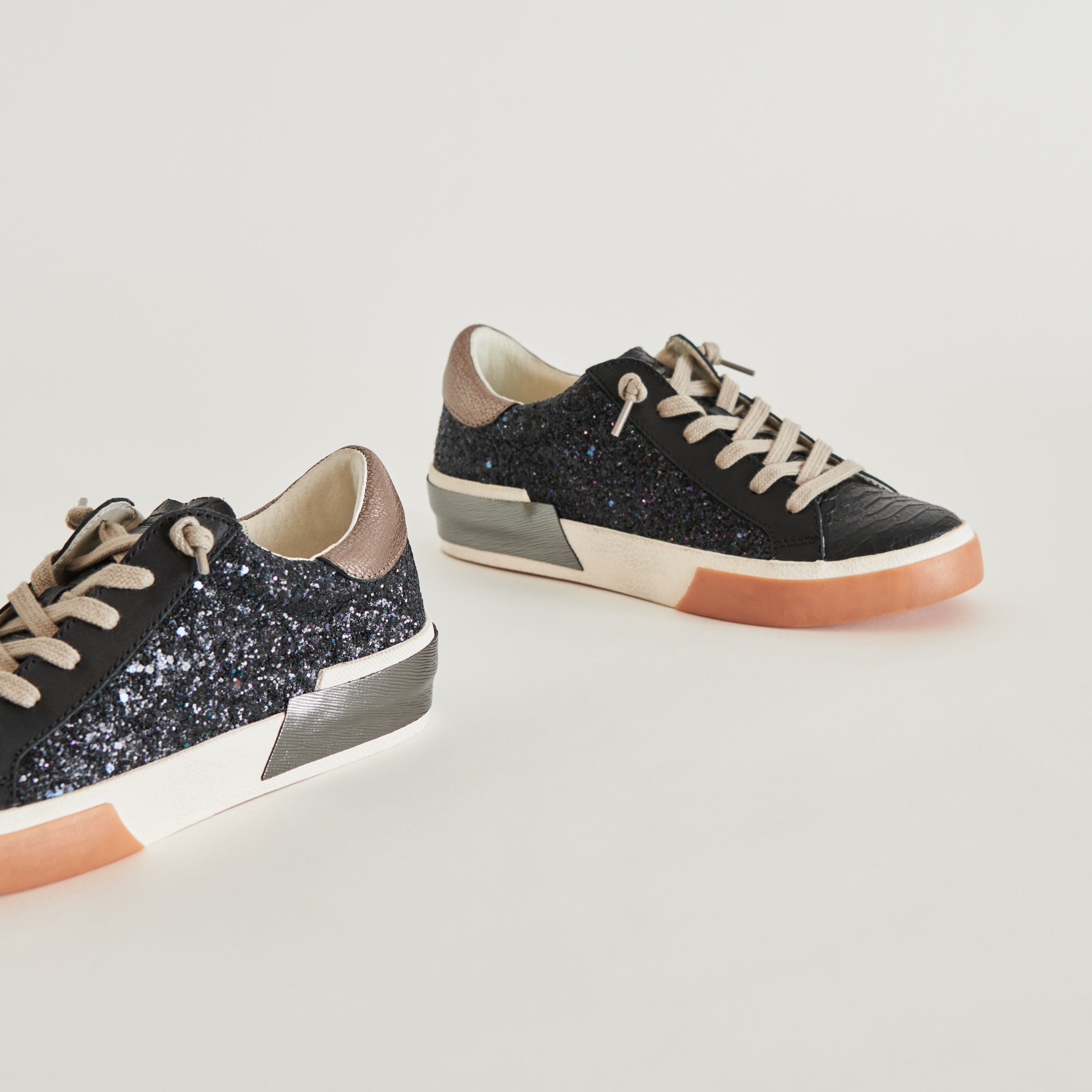 ZINA Women's Black Shimmer Glitter Sneakers - Fashionable Comfortable Casual Shoes for Walking, Running, and Everyday Wear