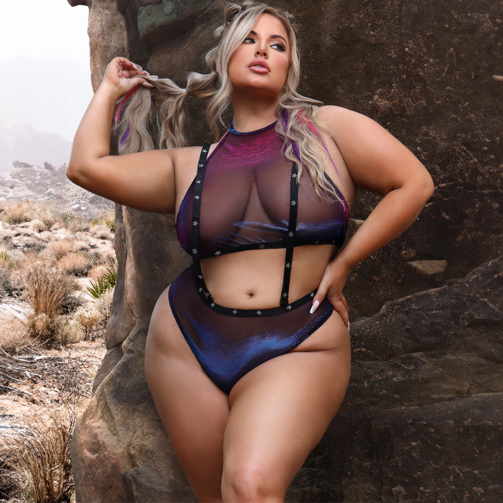 Fantasy Lingerie Set - Stardust Halter Top & Suspender Bottoms for Curvy Women | Sexy Lace Underwear for Date Night & Boudoir Photography