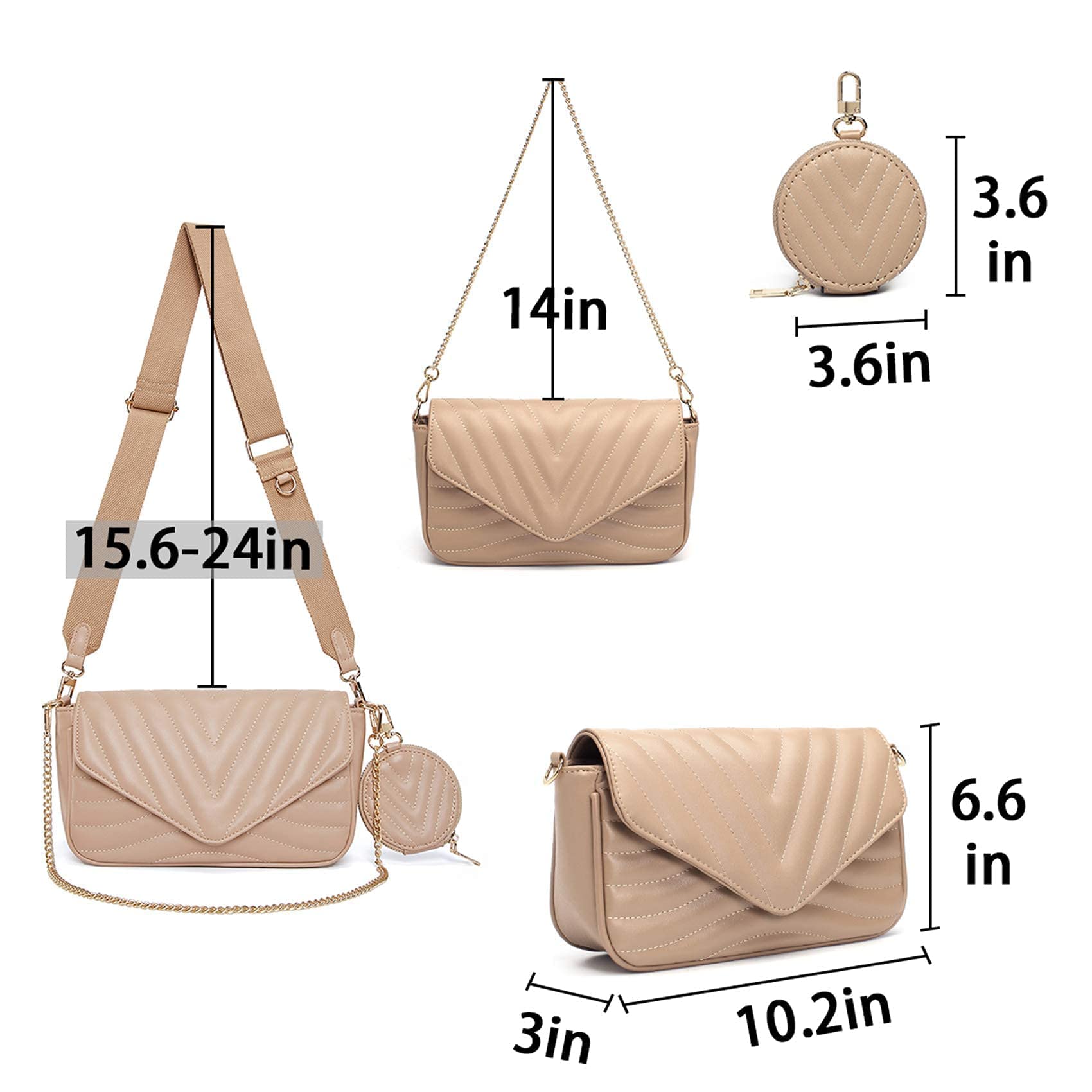 Stylish Quilted Crossbody Bag for Women - Multi-Functional Designer Purse with Detachable Coin Purse & 2 Size Options | Perfect for Daily Use, Travel, and Special Occasions