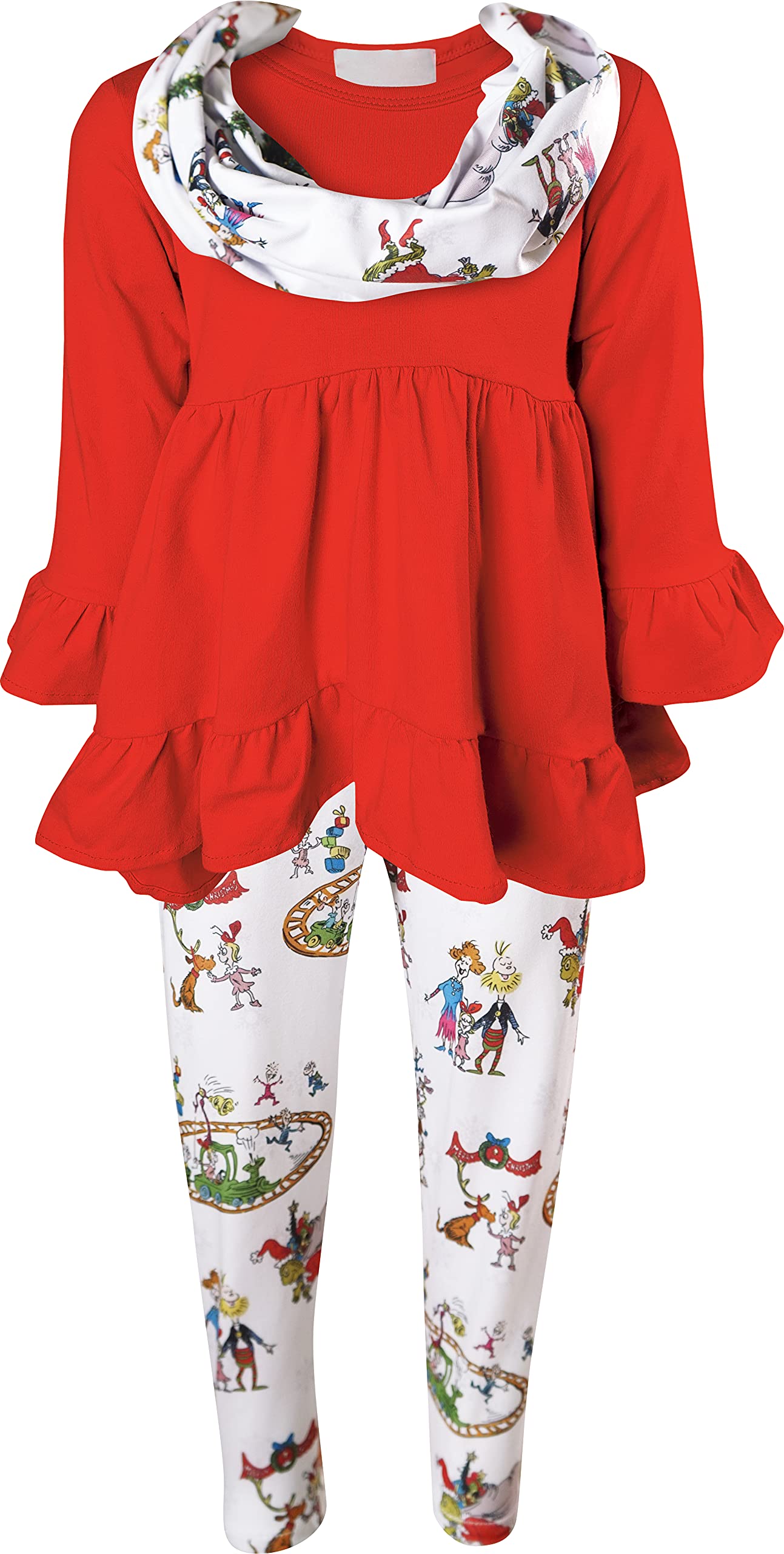Adorable Baby Girl Christmas Outfit Set - 2 or 3 Piece Grinch Themed Holiday Dress with Scarf | Perfect for Holiday Photos, Parties & Festive Celebrations