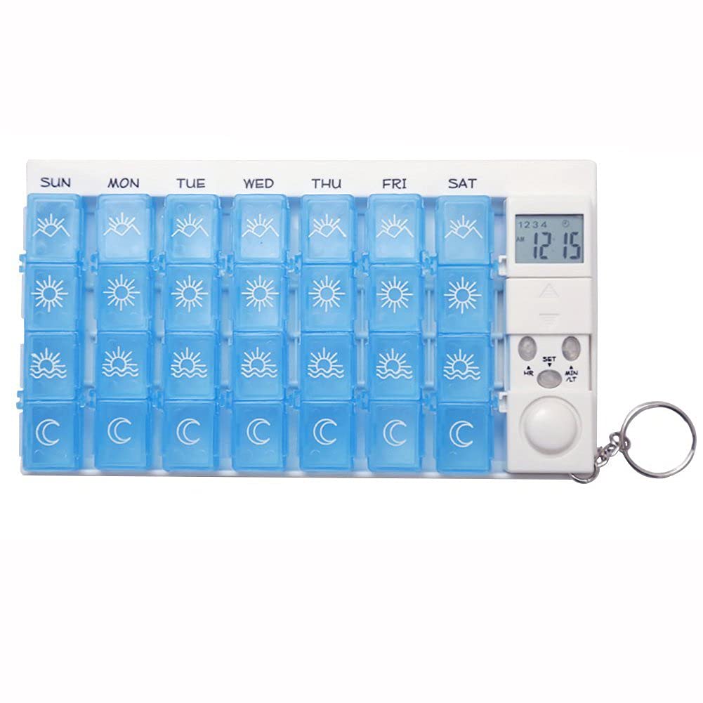 Cisixin Weekly Pill Organizer - 7 Day Digital Pill Box with 28 Compartments & 4 Alarm Timers | Perfect for Medication Management, Travel, and Daily Health Routine