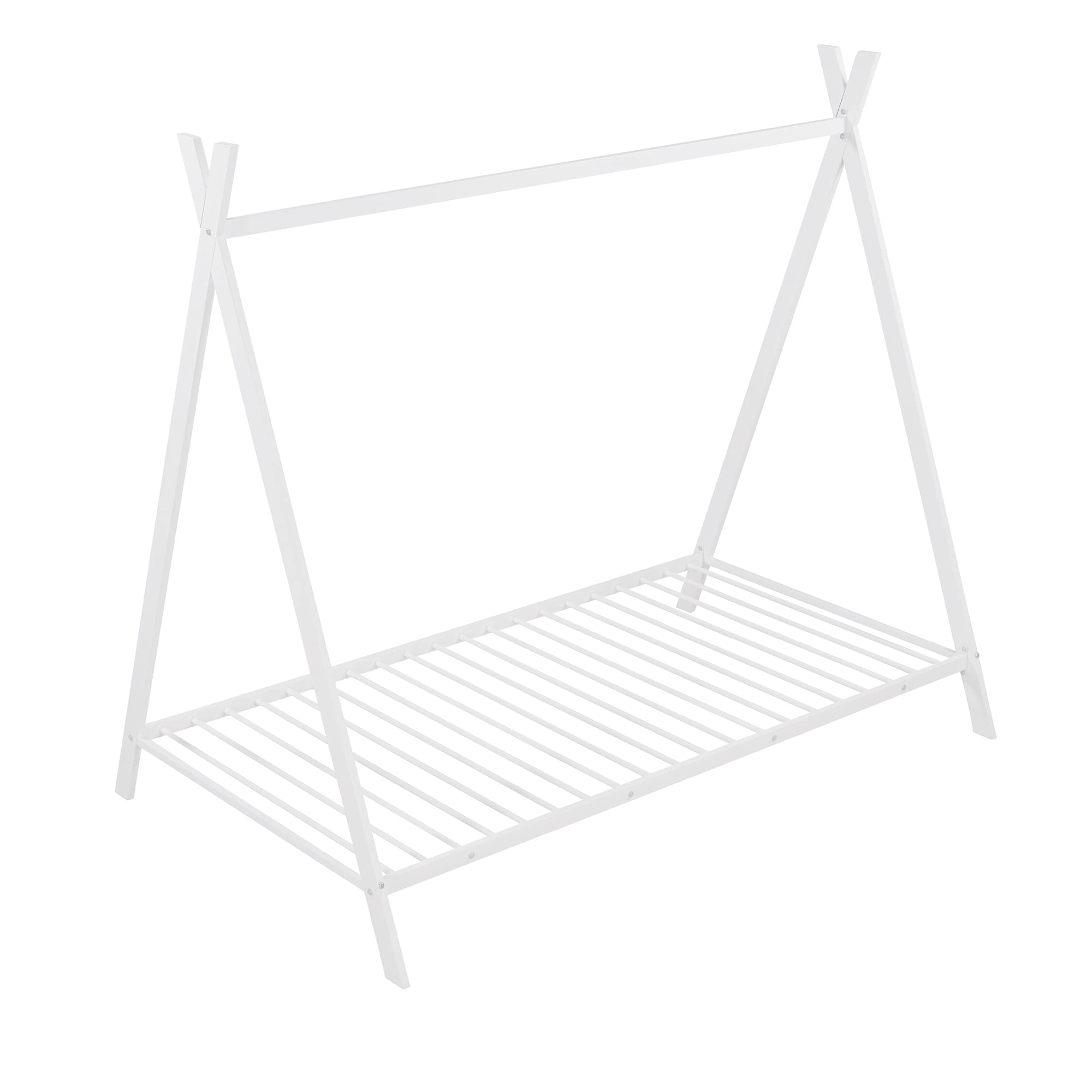**CITYLIGHT Twin House Bed for Kids - White Metal Tent Bed with Slats, Montessori Floor Bed for Toddlers, Boys & Girls - Perfect for Bedrooms, Playrooms & Sleepovers**