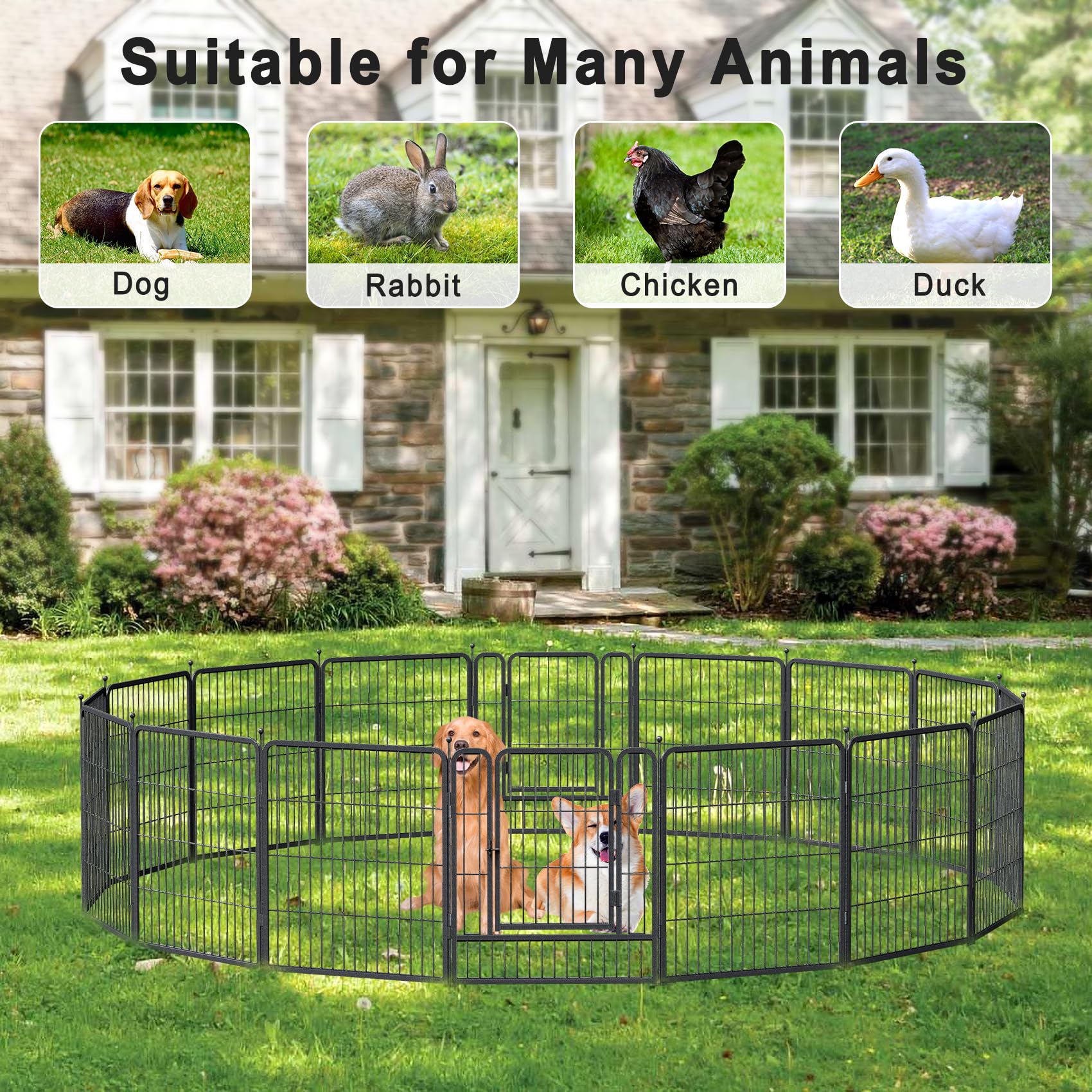 Musen 16-Panel Dog Playpen for Indoor & Outdoor Use - 32