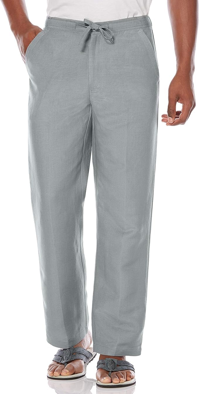 Cubavera Men's Lightweight Linen-Blend Drawstring Pants with Elastic Waistband - Comfortable Summer Casual & Beach Wear for Travel and Outdoor Activities