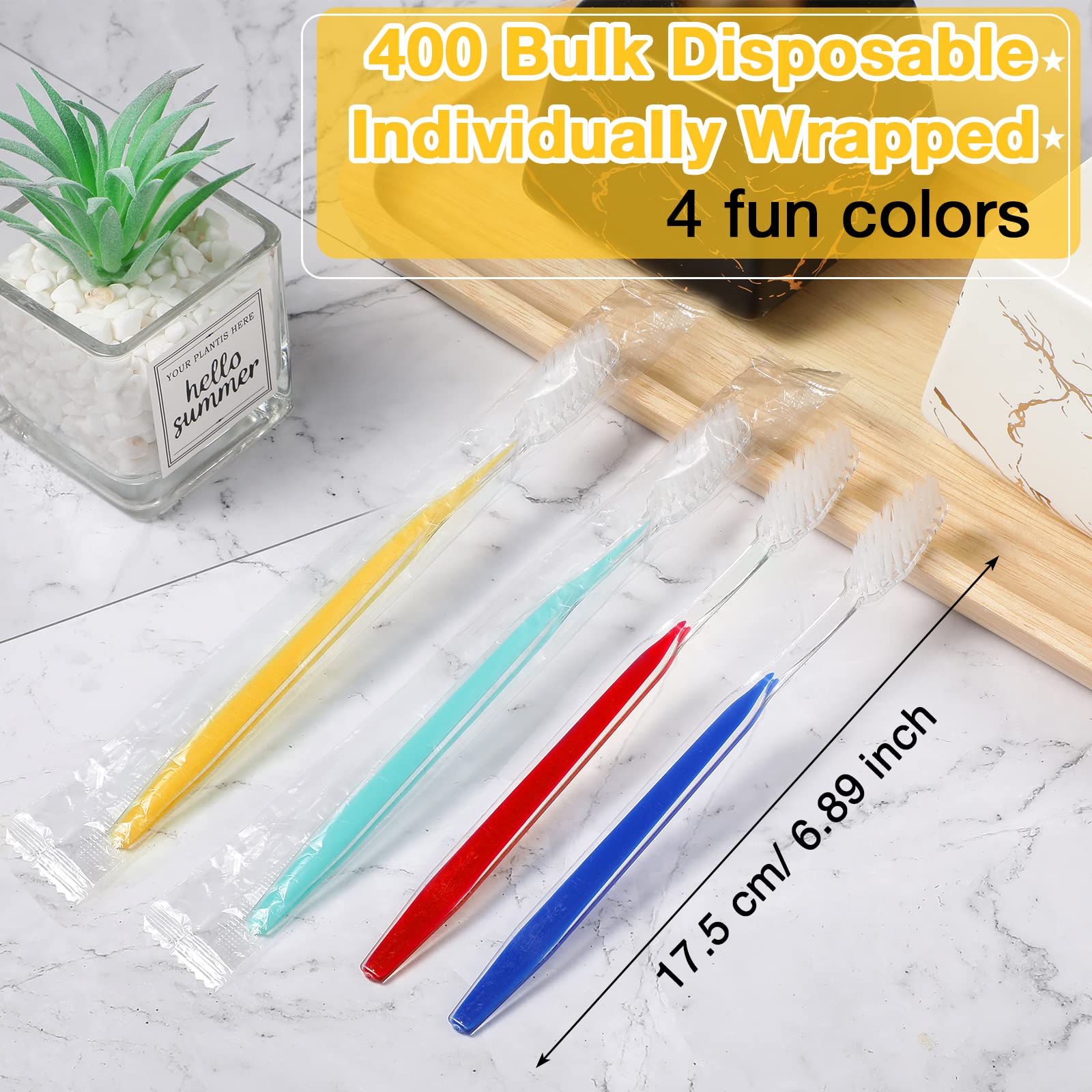 Honeydak 400 Pack Disposable Toothbrushes - Individually Wrapped, Soft Bristle, Single Use Travel Toothbrush Set for Adults & Kids | Perfect for Hotels, Camping, Airplane, and Emergency Kits