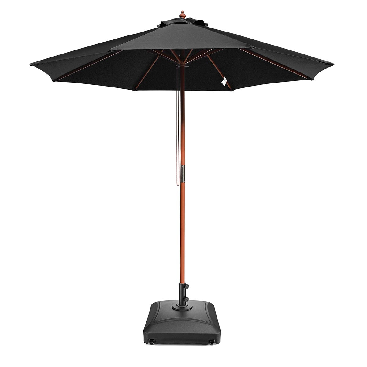 9ft 8 Rib Wood Patio Umbrella with Heavy Duty Stand - Outdoor Market Umbrella for Poolside, Garden, Deck & Backyard