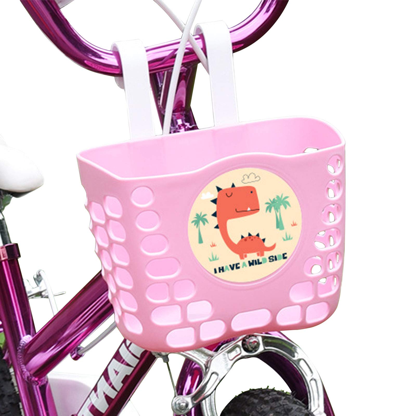 OneGas Kids Bike Basket - White Front Handlebar Basket with Cute Cartoon Design for Boys & Girls | Perfect for School Commutes, Park Rides & Family Cycling Adventures
