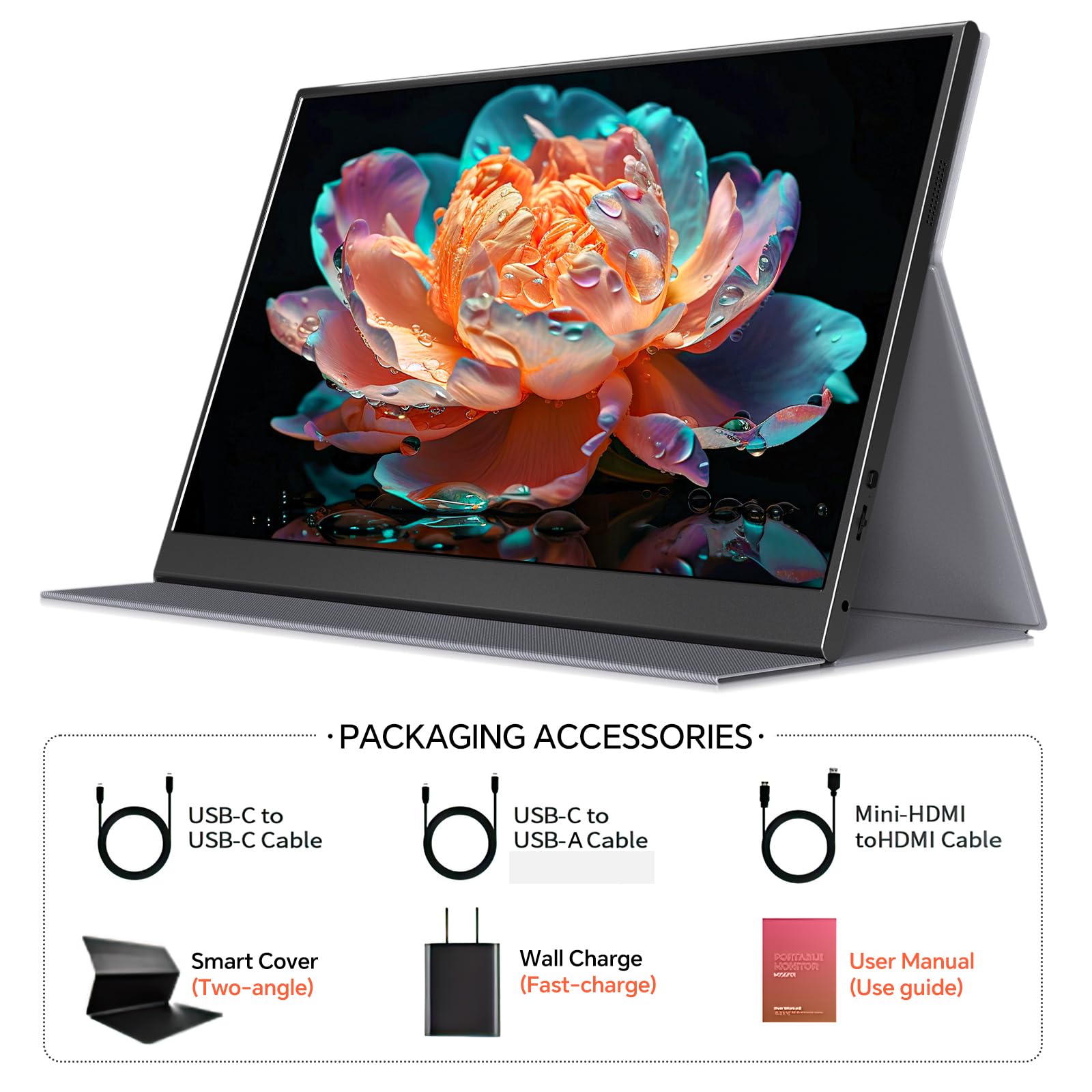 WGK 15.6 Inch 4K UHD Portable Monitor - 3840×2160 IPS Screen with 100% sRGB, USB-C & HDMI, Built-in Speakers for Laptop, MacBook, Gaming (PS5/PS4/Xbox) - Perfect for Work, Travel & Home Entertainment